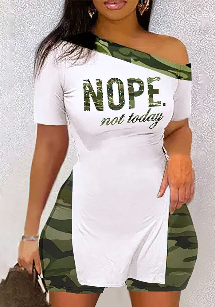 Women Camouflage Off Shoulder T-Shirt Shorts Two Piece Set