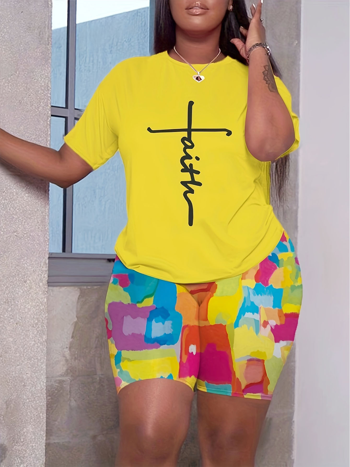 Women Summer Letter Printed T-Shirt And Shorts Two Piece Set