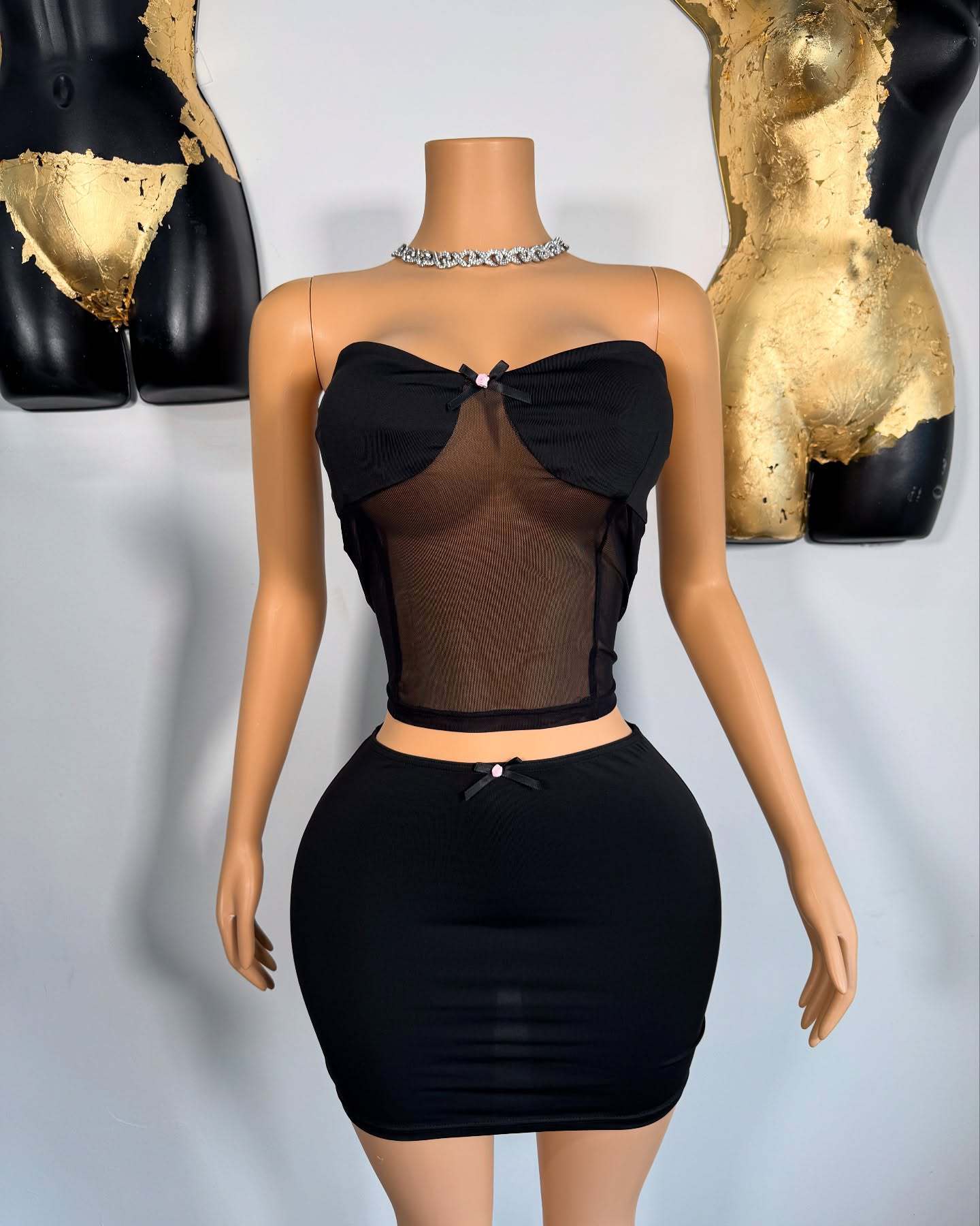 Women See-Through Sexy Patchwork Wrap Top and Skirt Two Piece Set