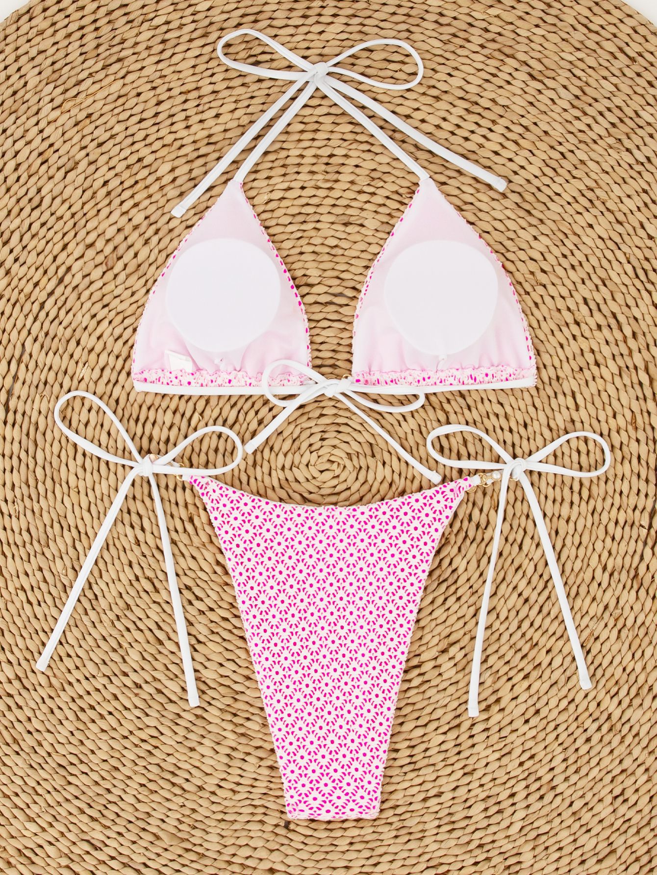 Halter Neck Triangle Bikini Tie-Back Low-Back Print Swimsuit