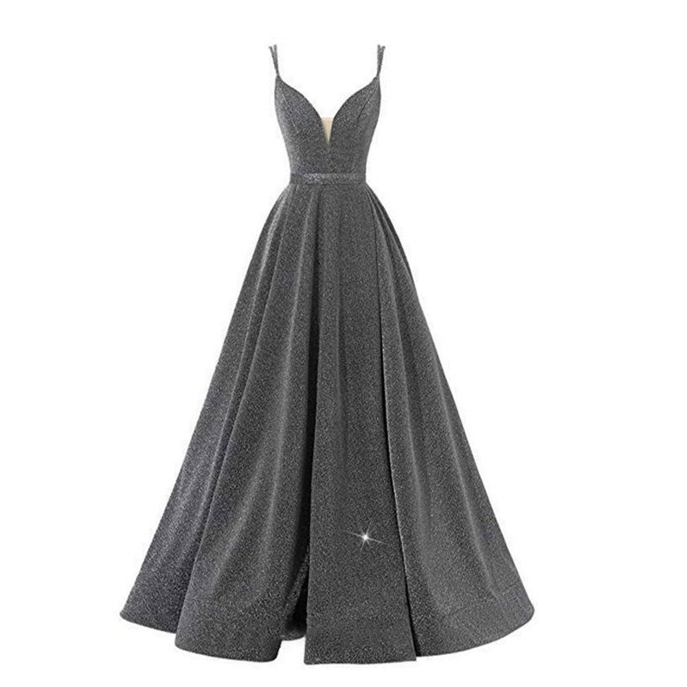 Women Formal Party V-Neck Sequined Strapless Party Bridesmaid Formal Party Evening Dress