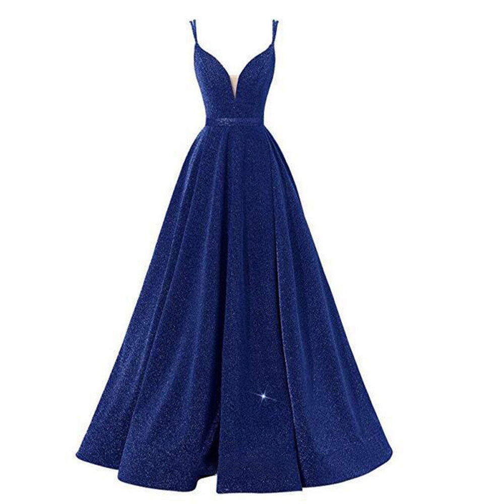 Women Formal Party V-Neck Sequined Strapless Party Bridesmaid Formal Party Evening Dress