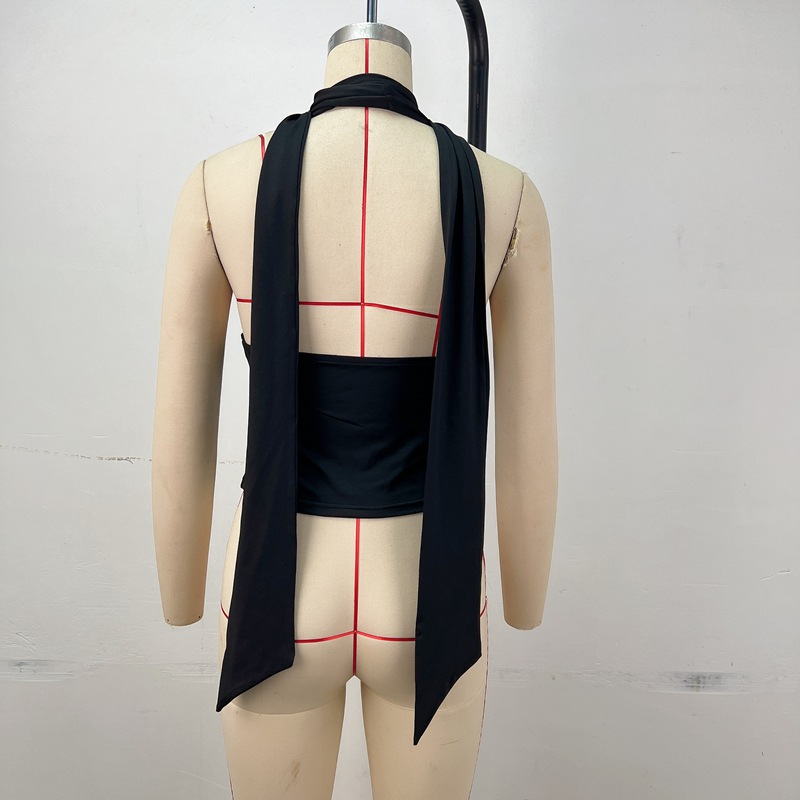 Halter Neck Camisole Summer Solid Color Deep V Tie Sleeveless Low-Back Top