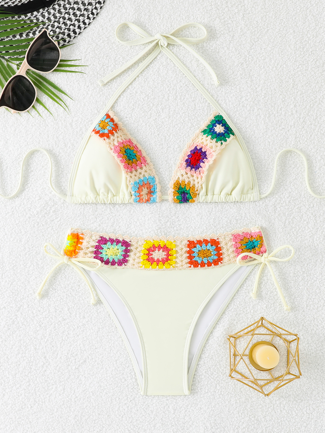 Bikini Set Embroidered Halter Tie-Back Swimsuit for Women