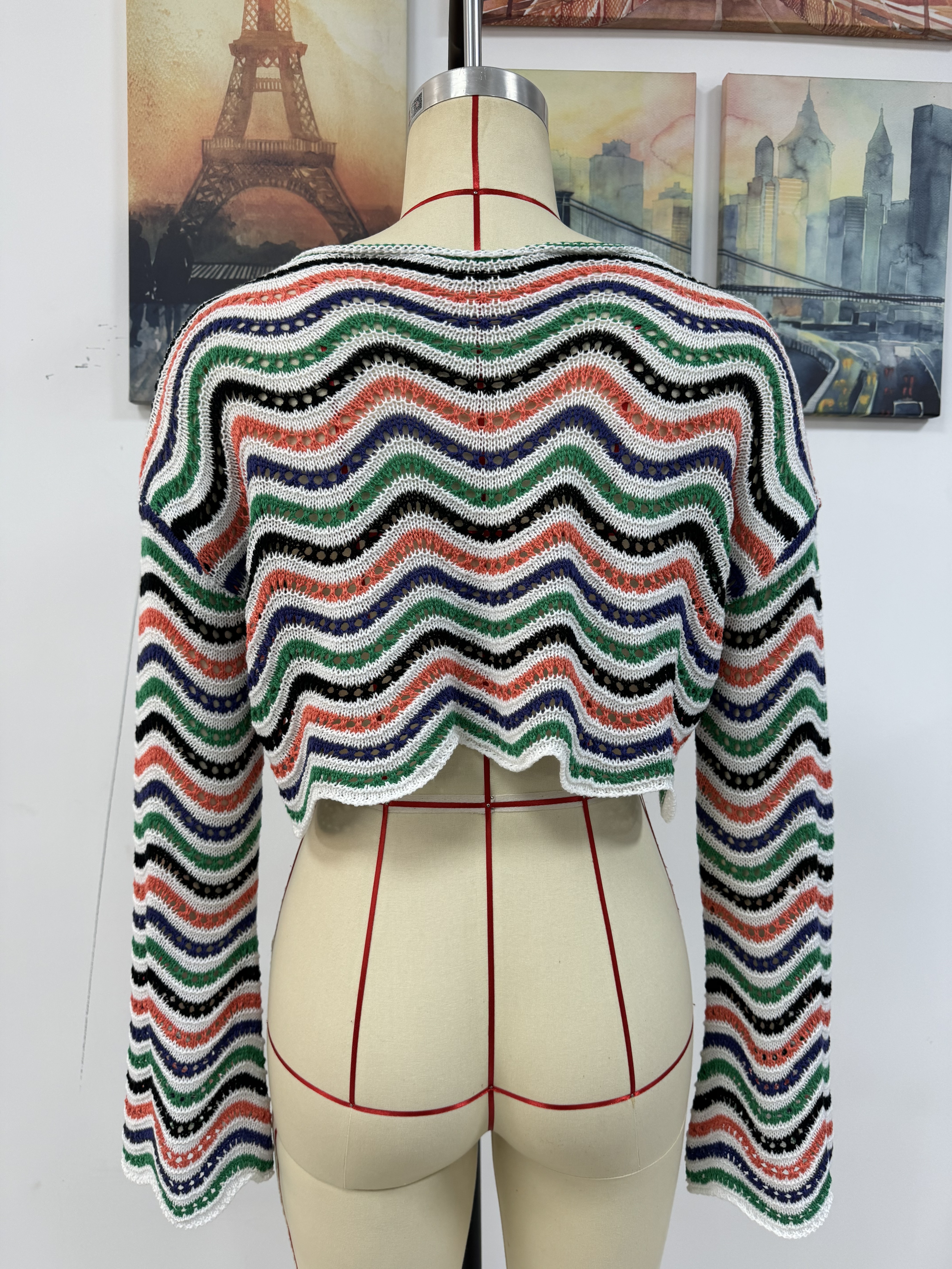 Spring/Summer Round Neck Striped Cover-Up Knit Top