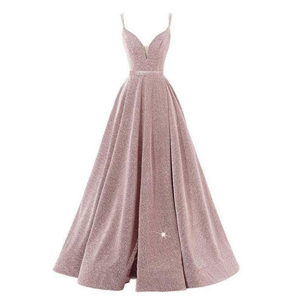 Women Formal Party V-Neck Sequined Strapless Party Bridesmaid Formal Party Evening Dress