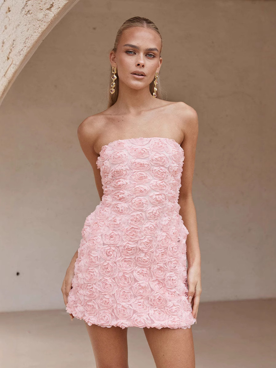 Women Sexy Floral Strapless Bodycon Dress