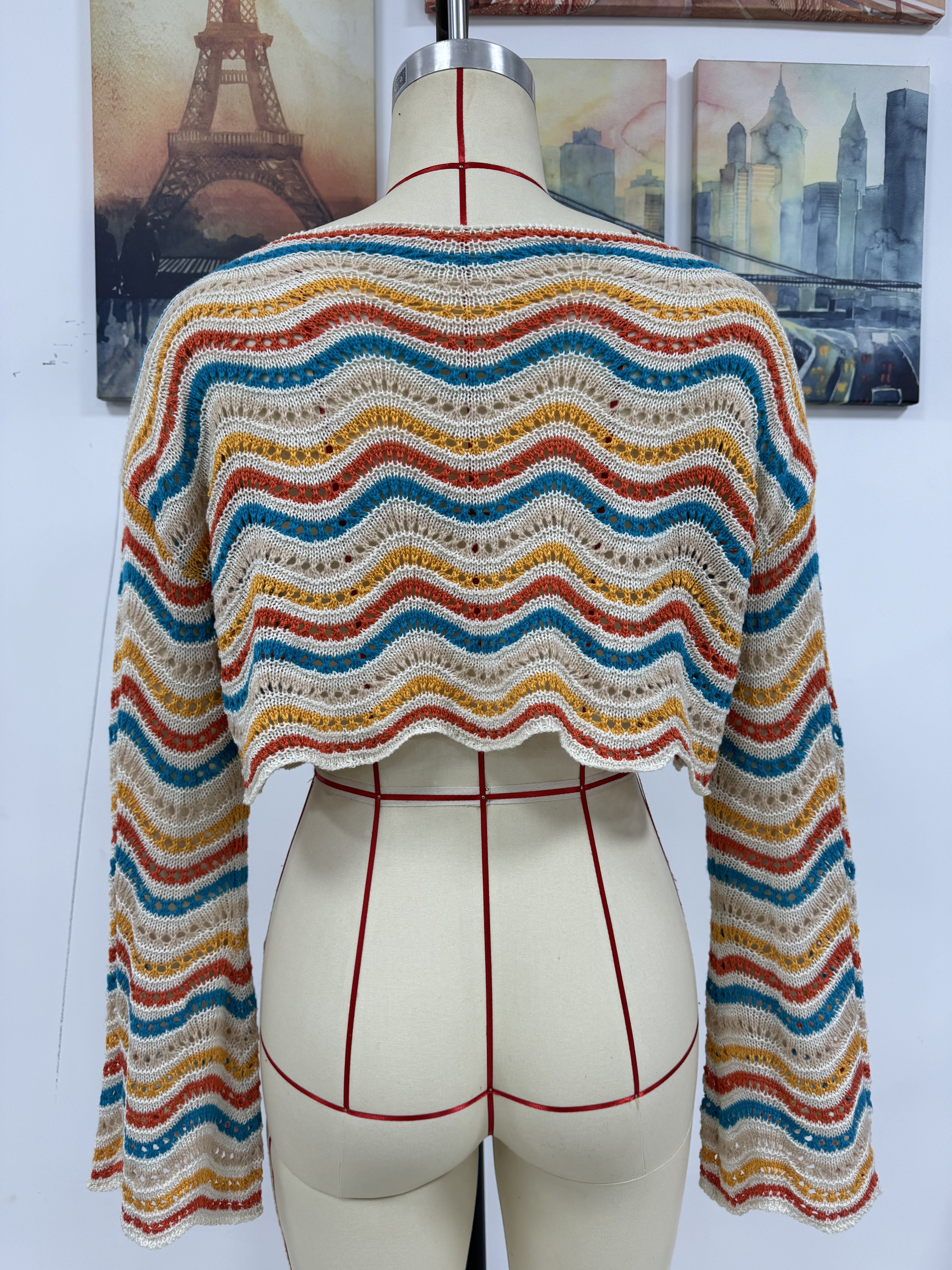 Spring/Summer Round Neck Striped Cover-Up Knit Top