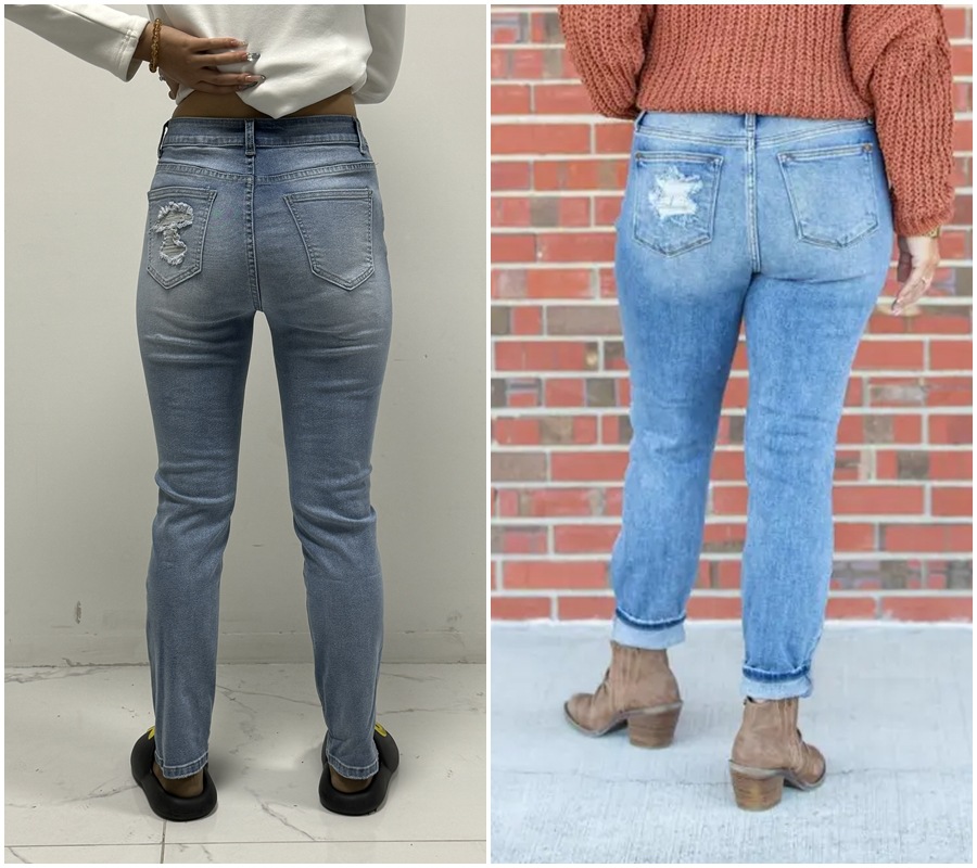 Light Color Tight Ripped Mid-Waist Denim Pants Streetwear