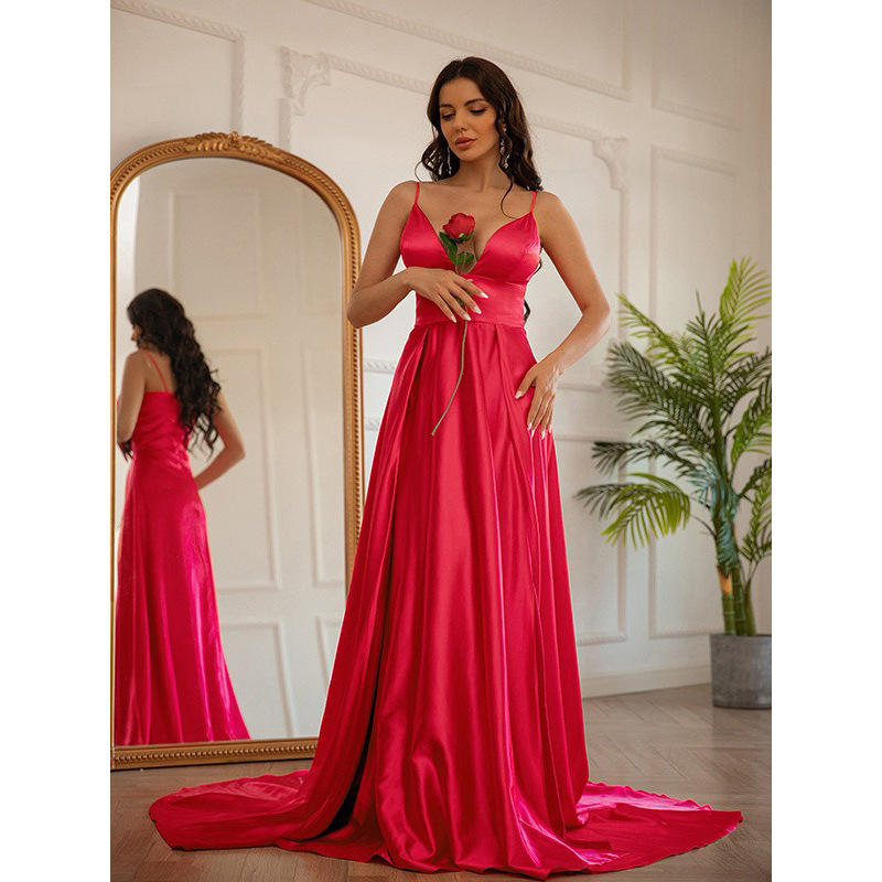 Women Sexy Strapless Slit Formal Party Evening Dress