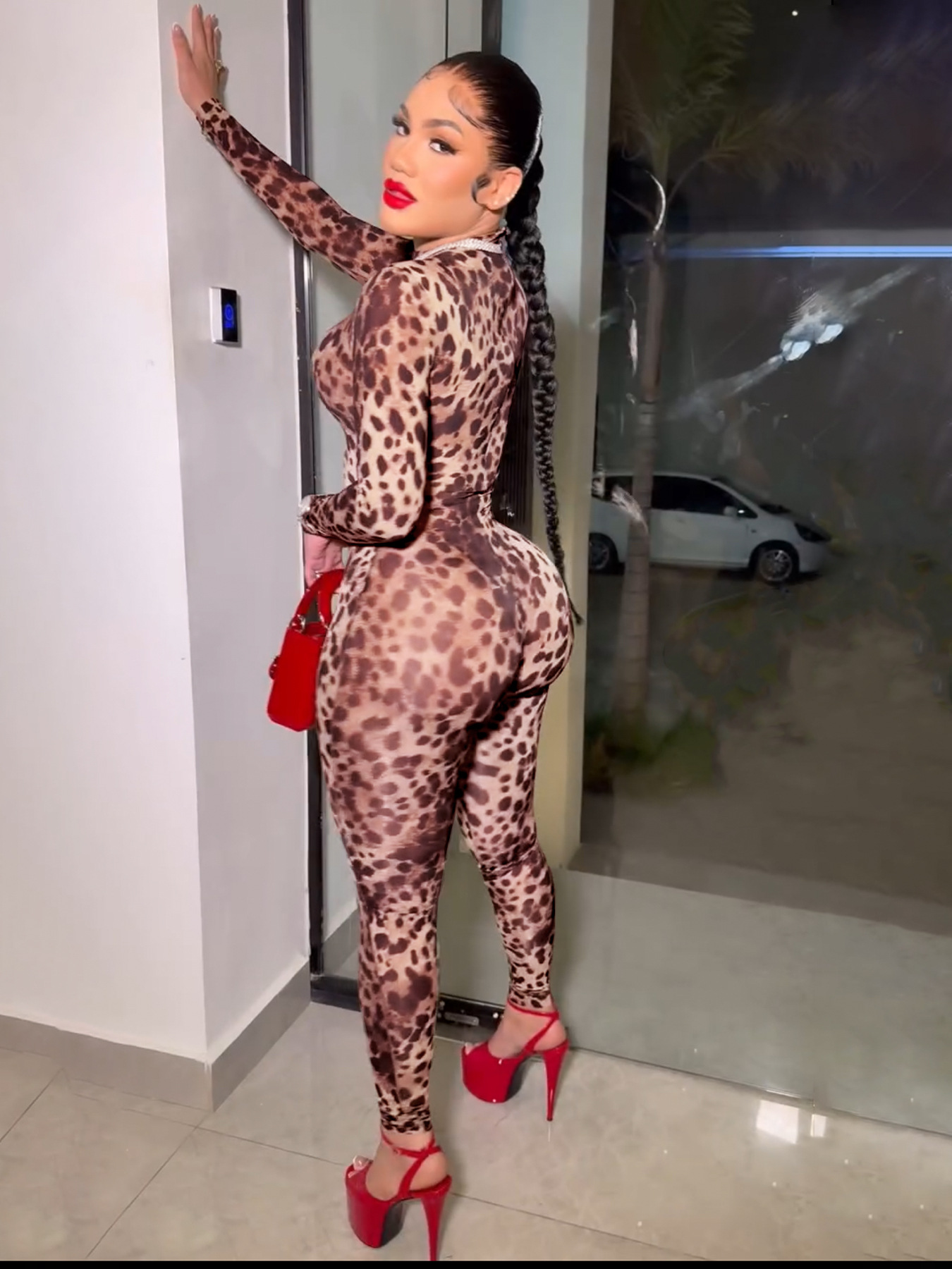 Women Leopard Zipper Print Jumpsuit