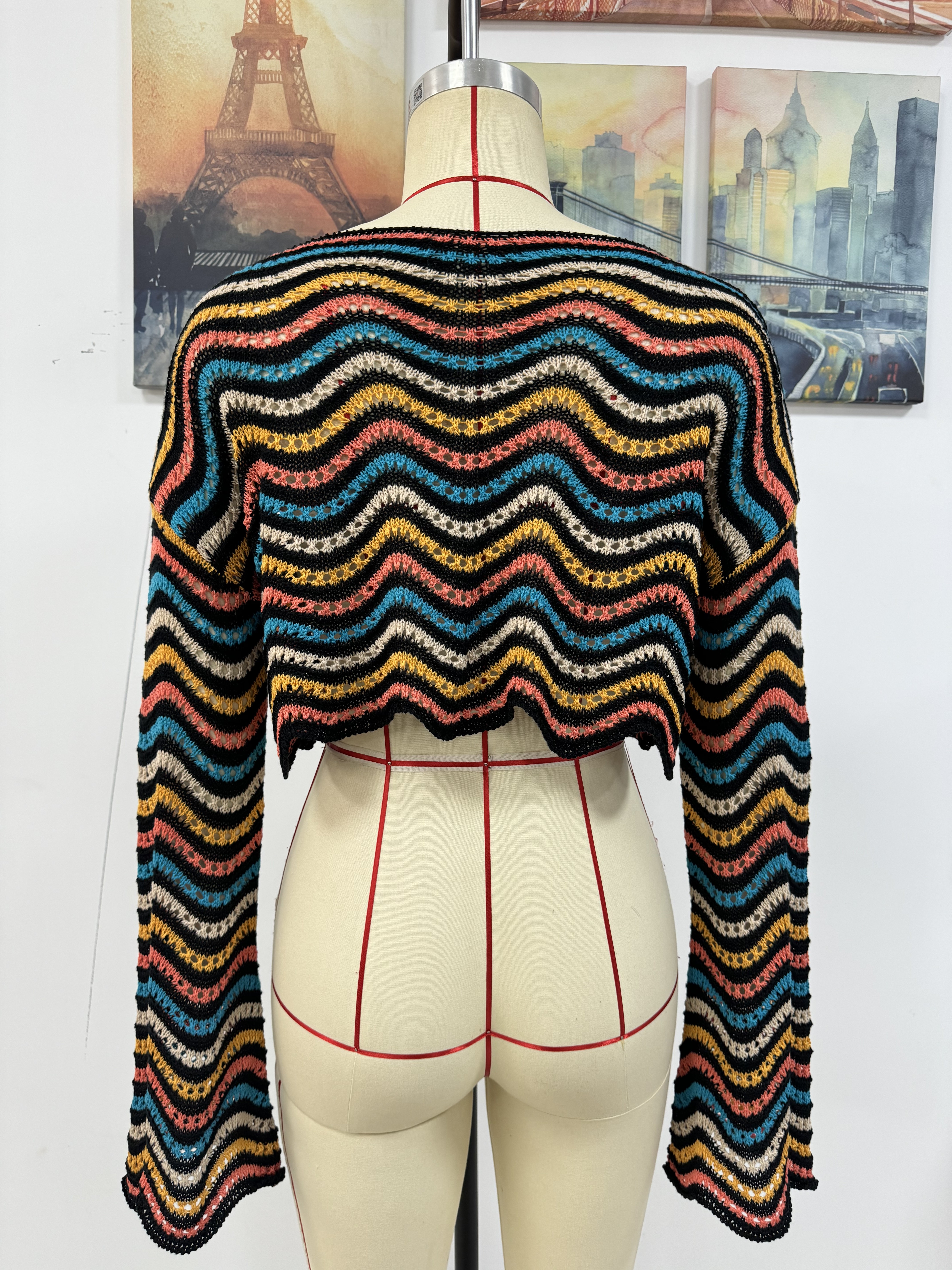 Spring/Summer Round Neck Striped Cover-Up Knit Top