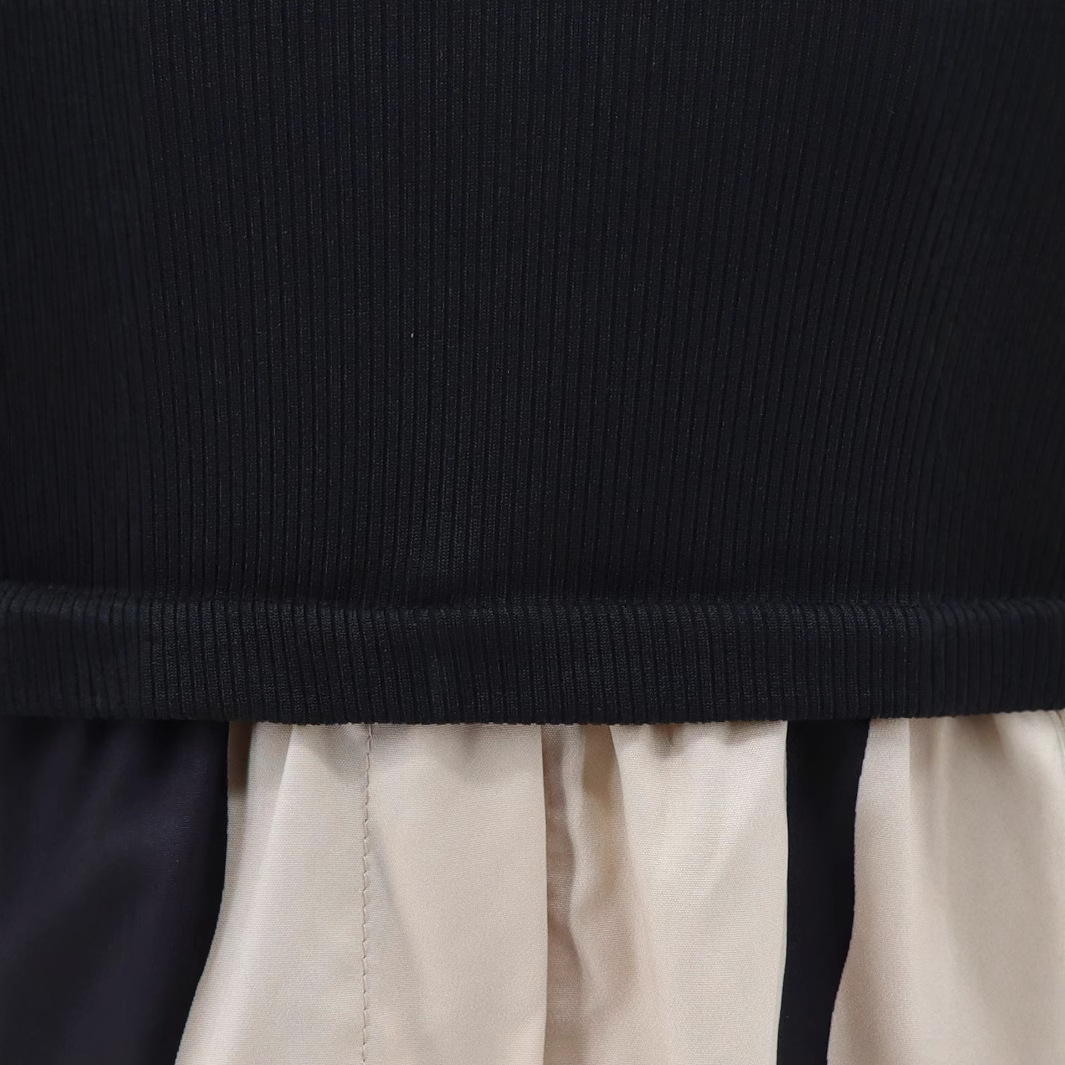 Women Spring Turndown Collar Black and White Patchwork Turndown Collar Wave Long Sleeve Shirt