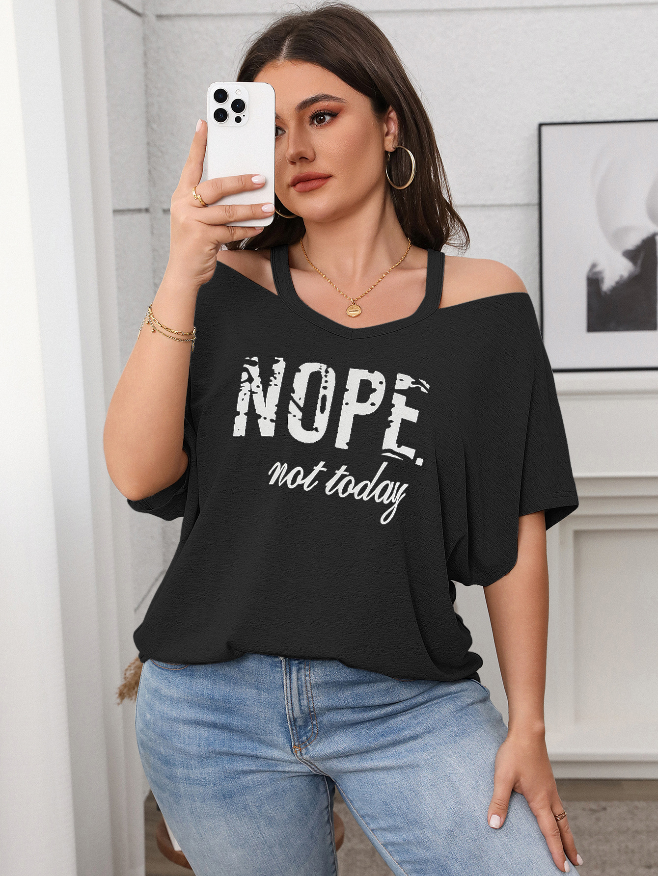 Spring Casual Plus Size Women's Short-Sleeve Off-Shoulder Top