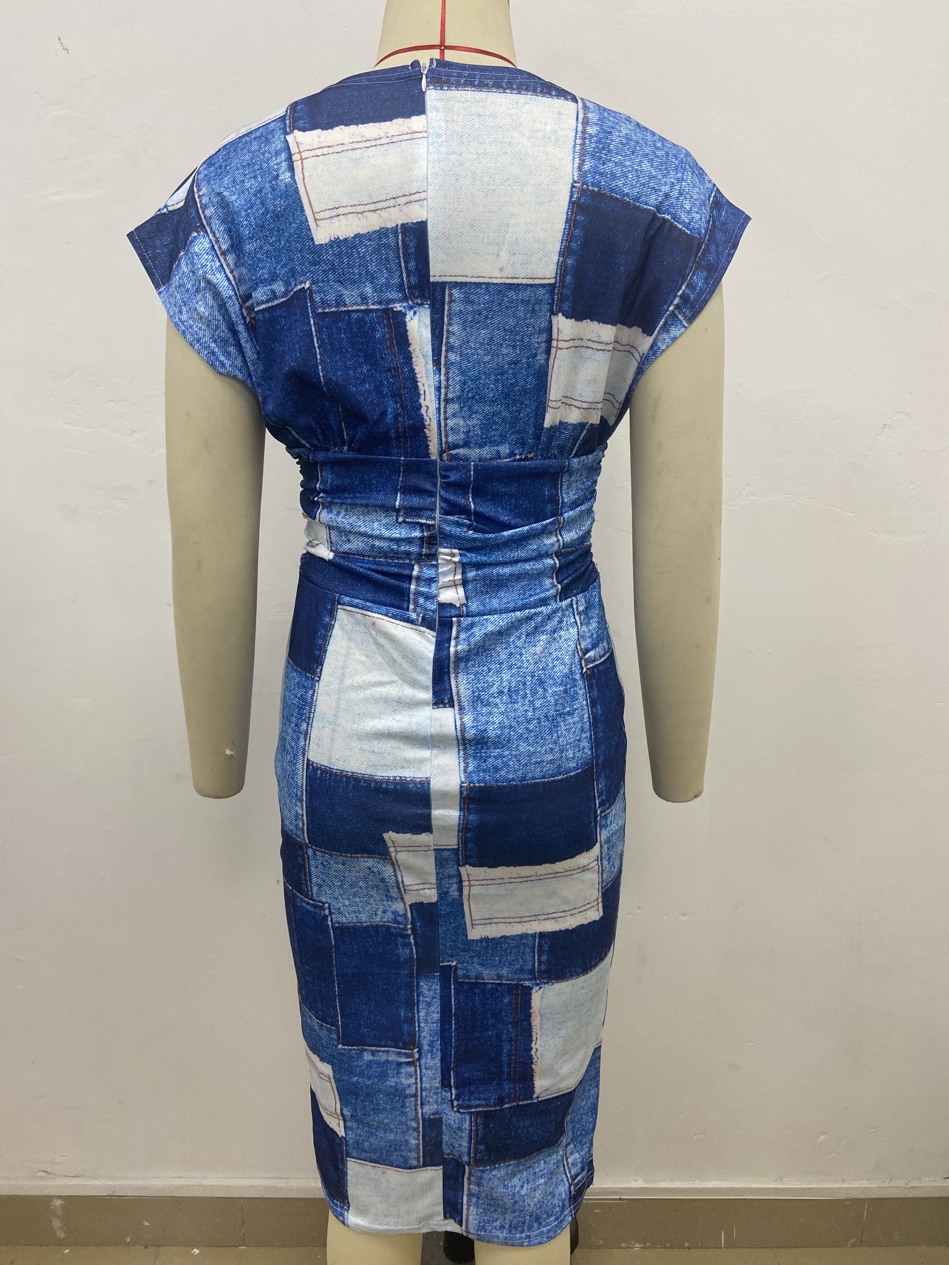 Women's Fashion Chic V Neck Slim Print Dress