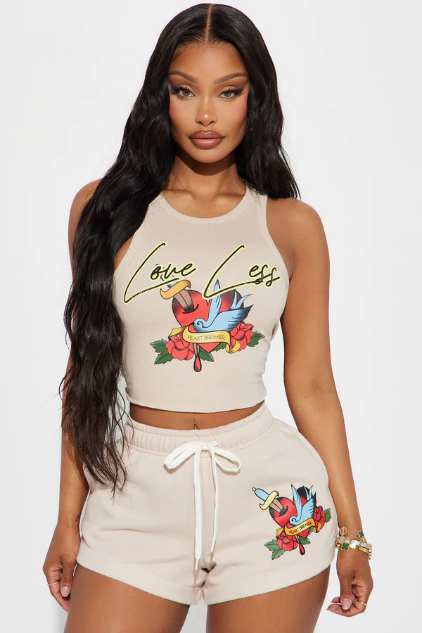 Print Camisole and Casual Shorts Set