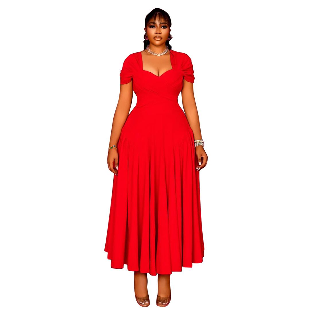 Plus Size Women's Fashion Elegant Square Neck Slim Waist A-line Long Dress