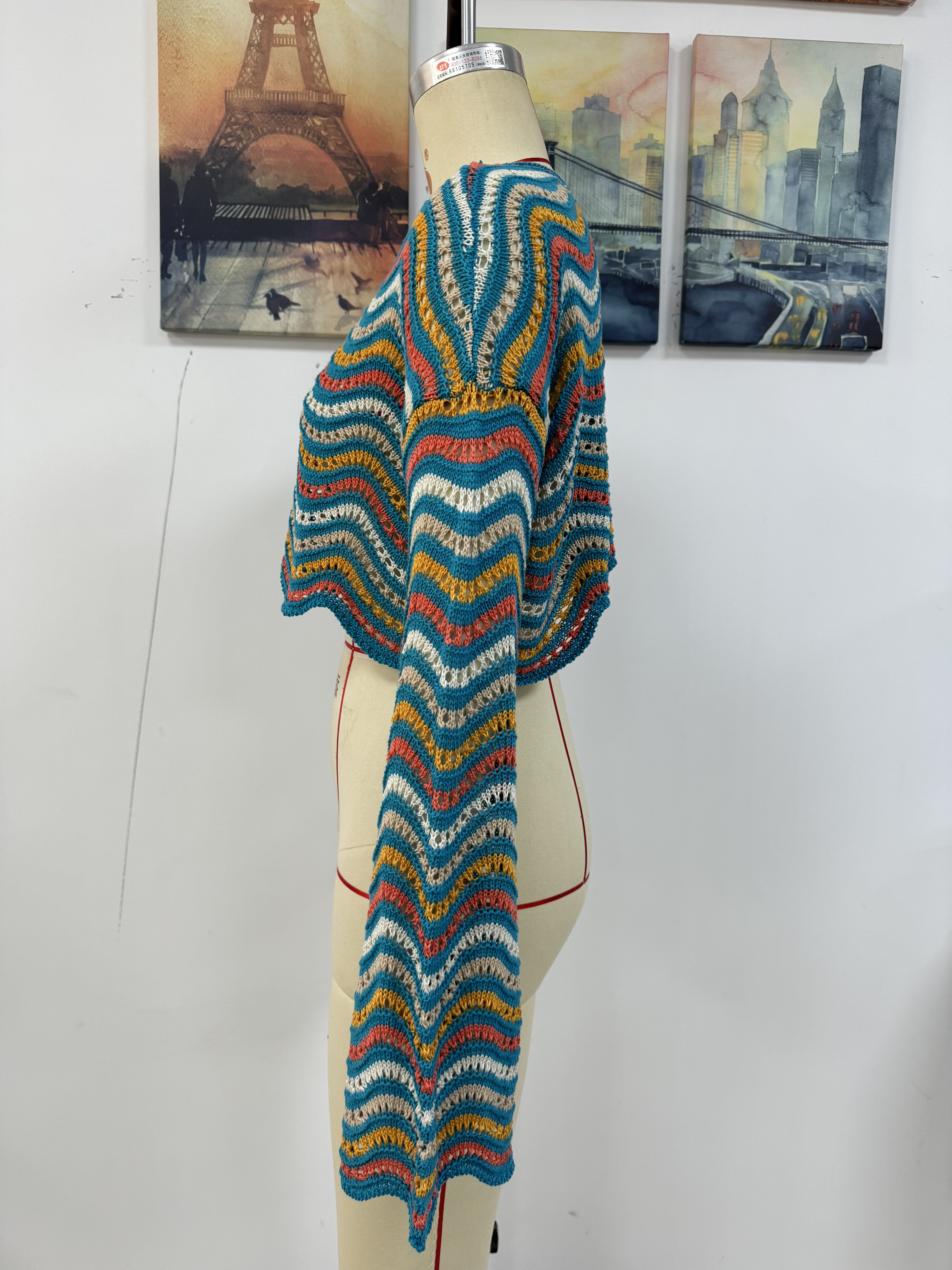 Spring/Summer Round Neck Striped Cover-Up Knit Top