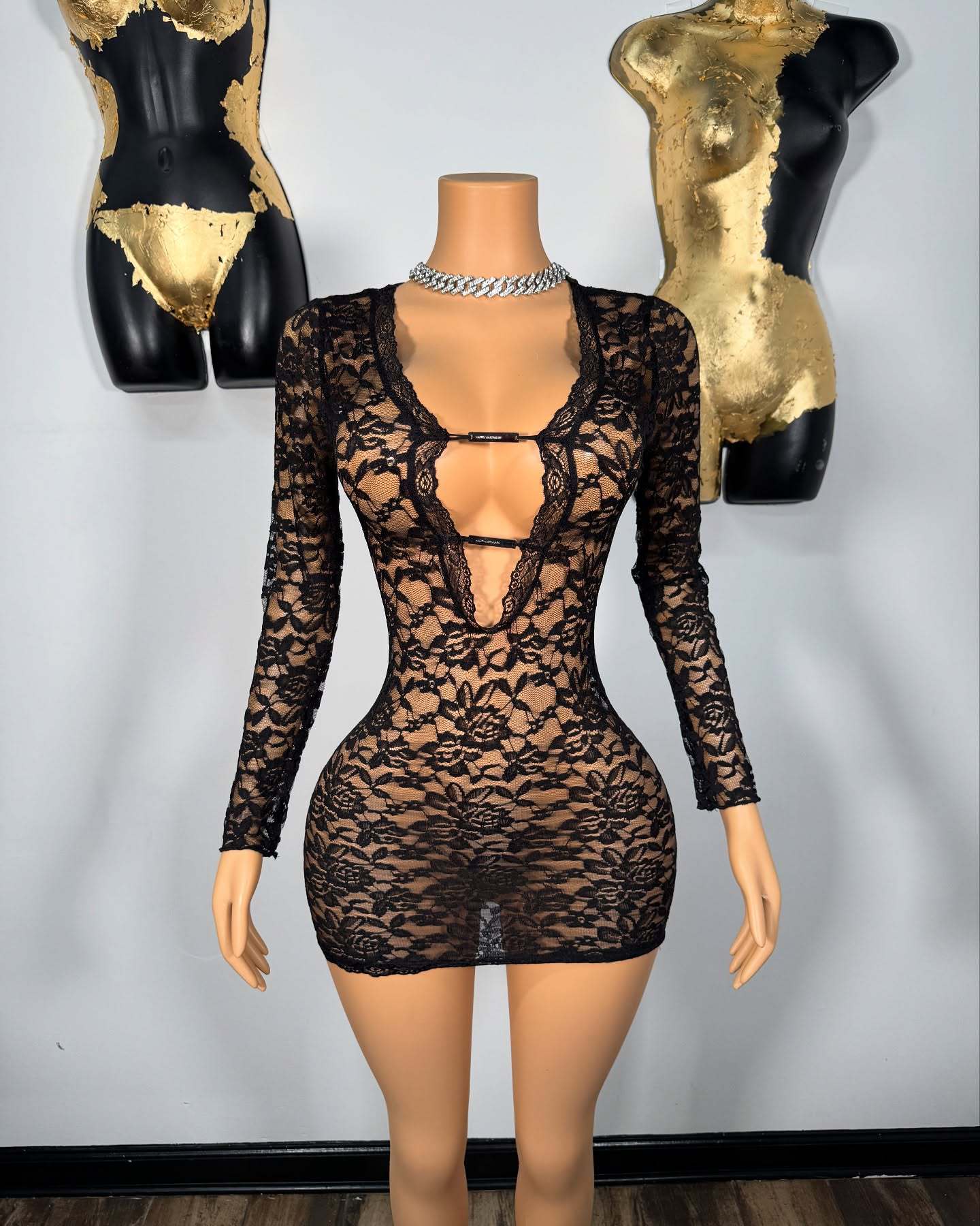 Women Sexy Lace Hollow Bodycon Dress