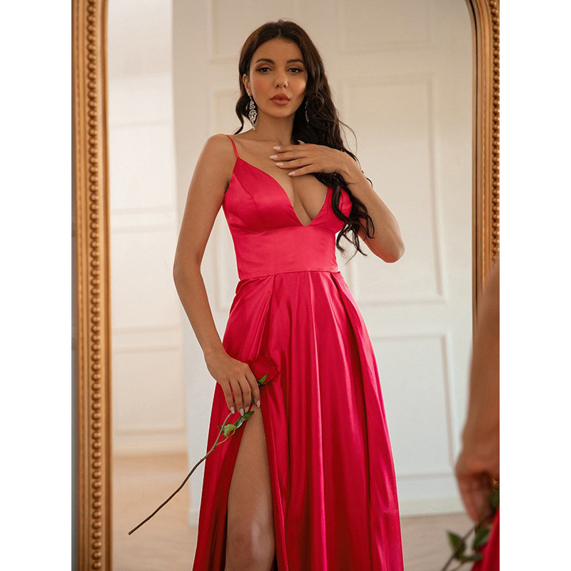 Women Sexy Strapless Slit Formal Party Evening Dress