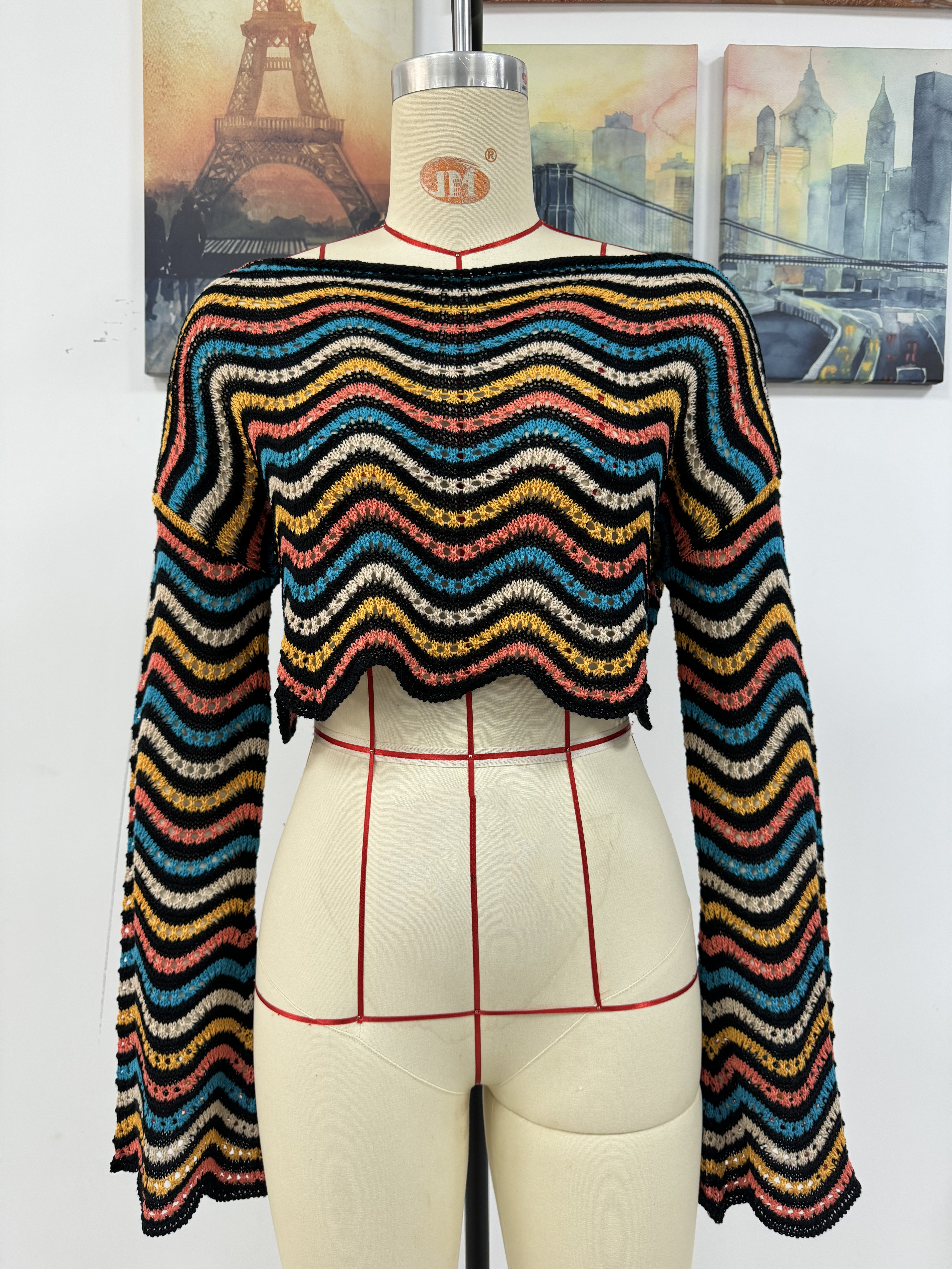 Spring/Summer Round Neck Striped Cover-Up Knit Top