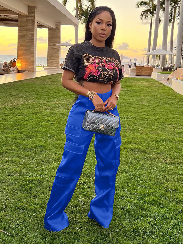 Women Casual Zipper Solid Pocket Zipper Trousers