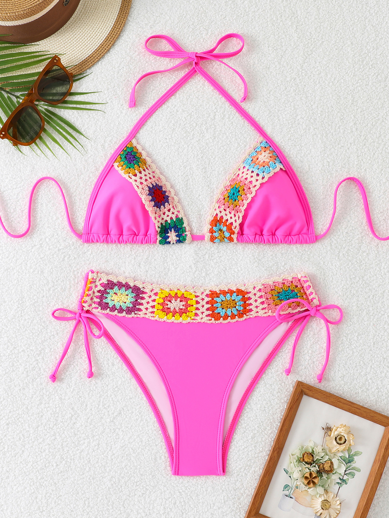 Bikini Set Embroidered Halter Tie-Back Swimsuit for Women