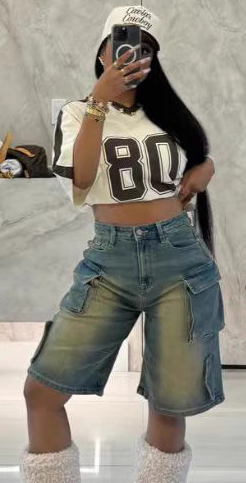 Women's Summer Casual Loose Pocket Denim Shorts