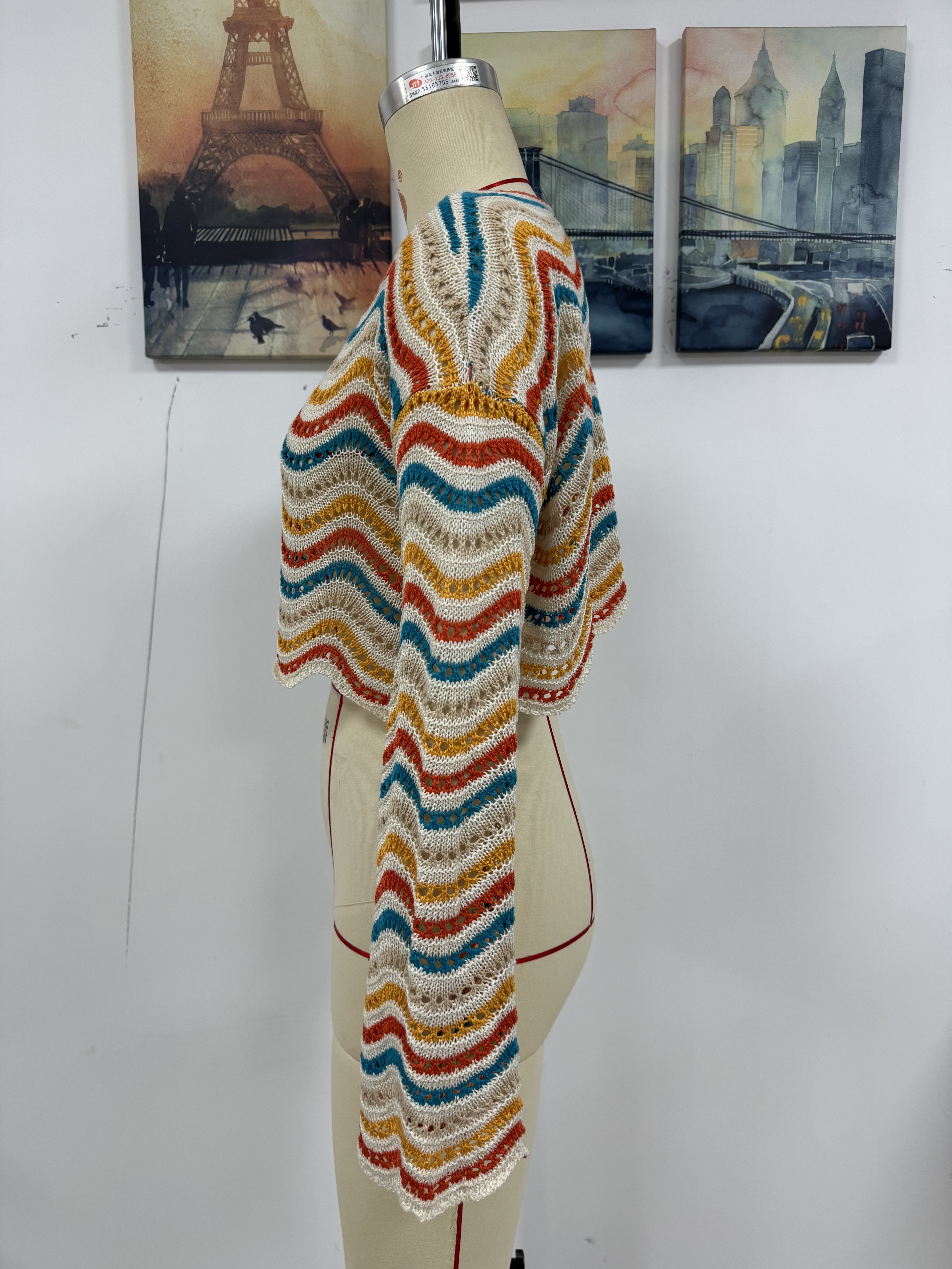 Spring/Summer Round Neck Striped Cover-Up Knit Top