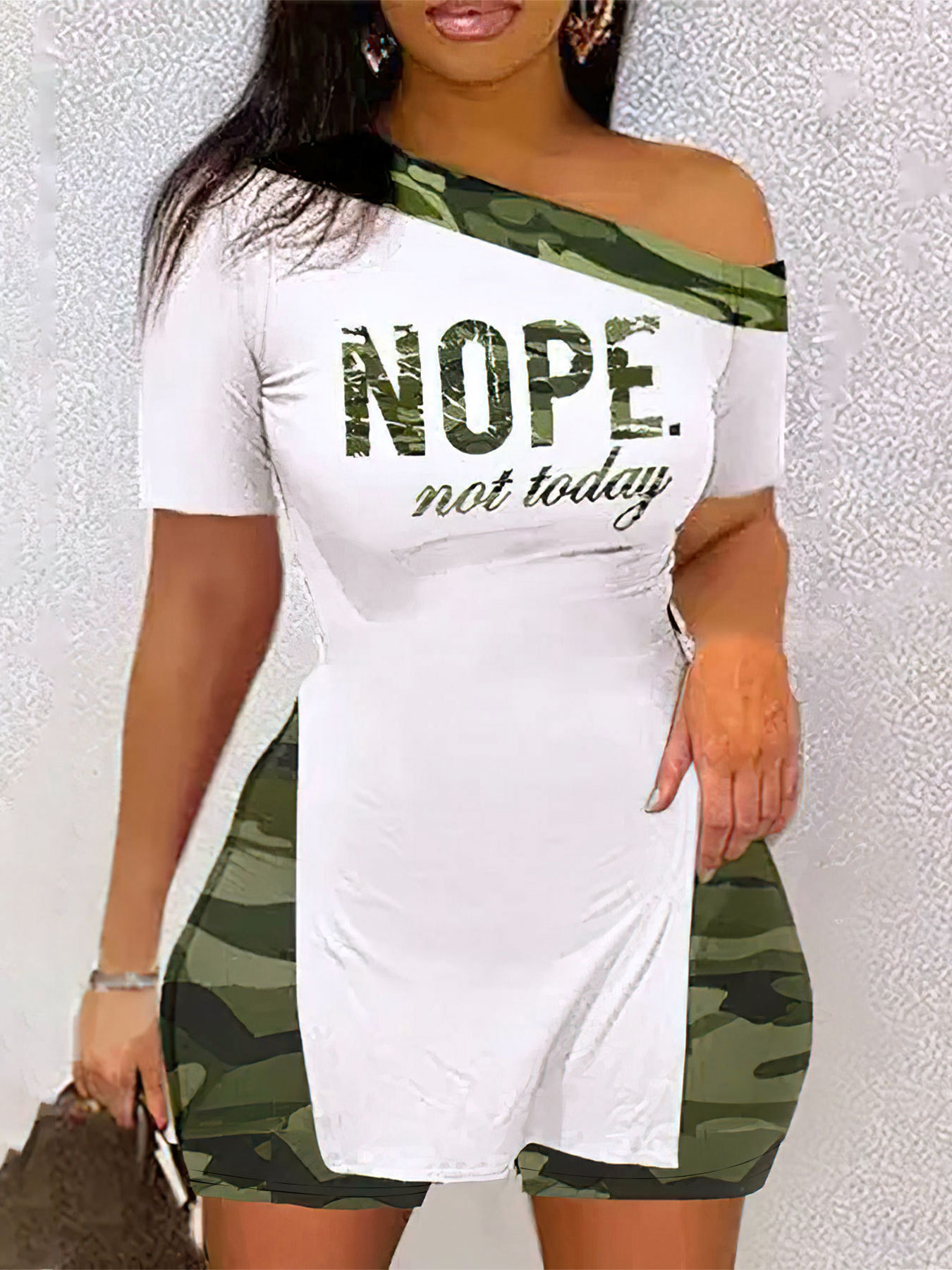 Women Camouflage Off Shoulder T-Shirt Shorts Two Piece Set