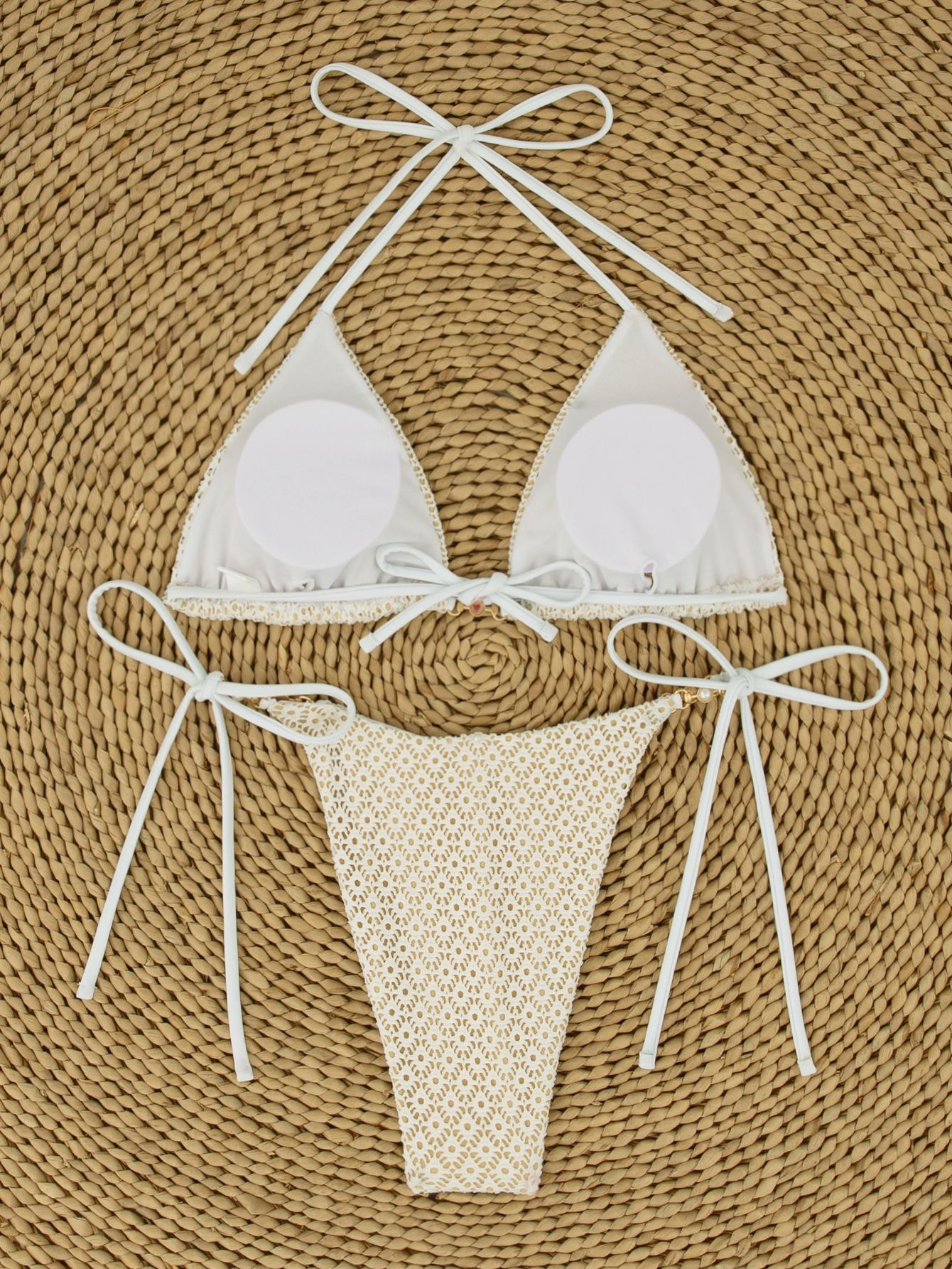 Halter Neck Triangle Bikini Tie-Back Low-Back Print Swimsuit