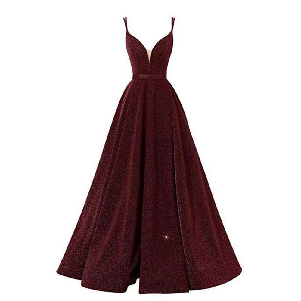 Women Formal Party V-Neck Sequined Strapless Party Bridesmaid Formal Party Evening Dress