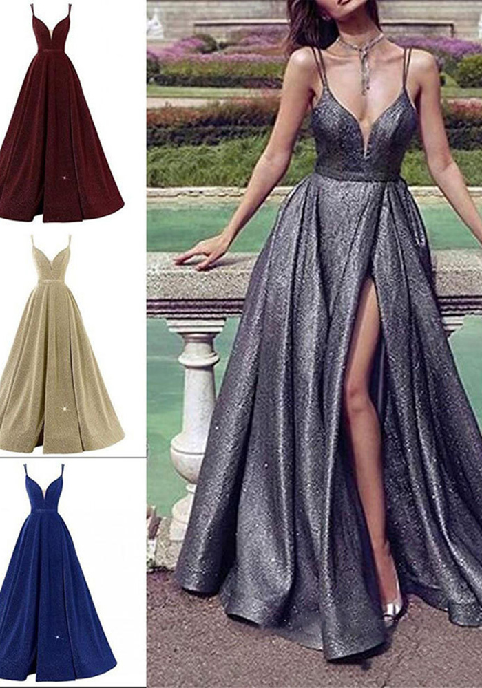 Women Formal Party V-Neck Sequined Strapless Party Bridesmaid Formal Party Evening Dress