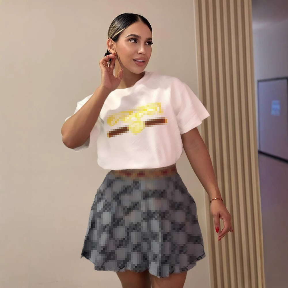 Women Print Short Sleeve  Top and Skirt Two Piece Set