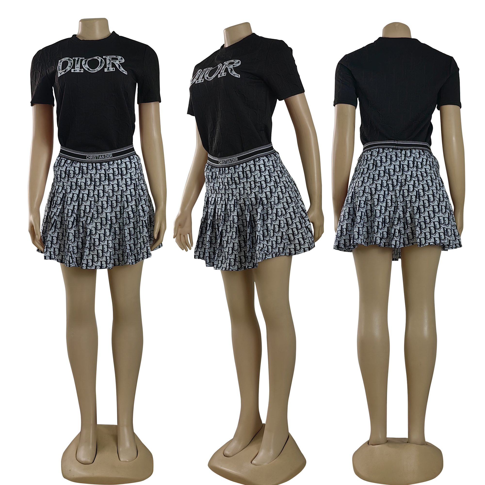 Women Print Short Sleeve  Top and Skirt Two Piece Set
