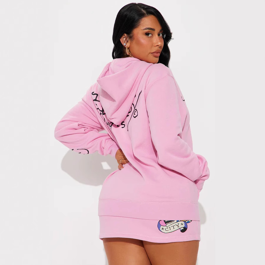 Fashion Print Hoodie Skirt Set