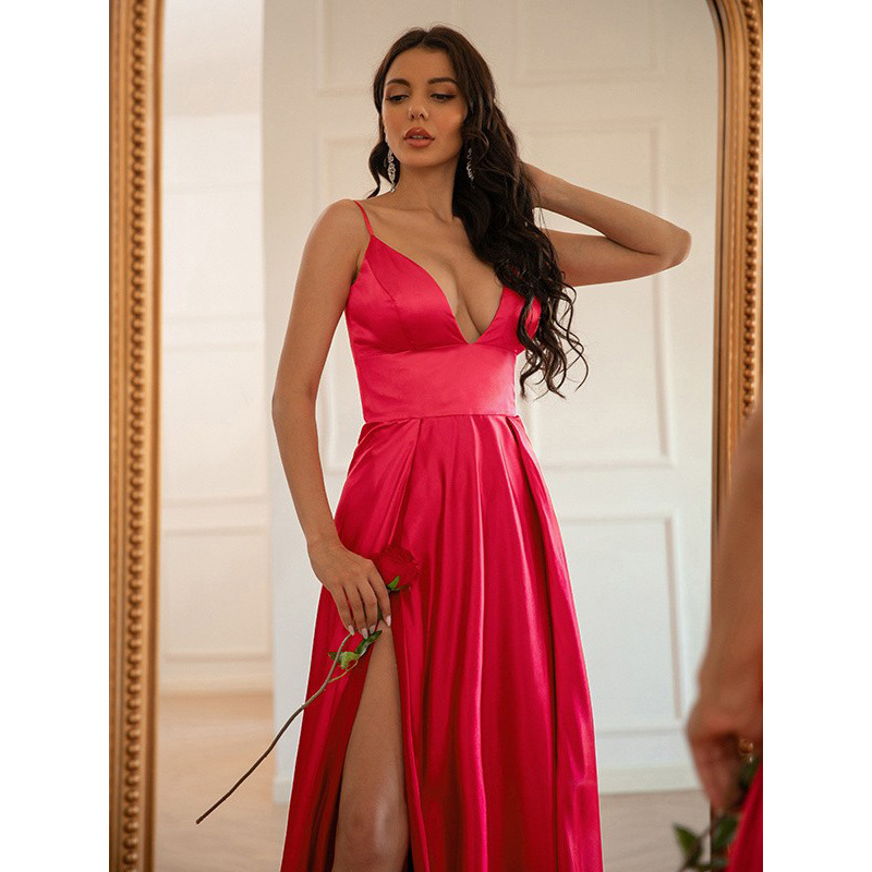 Women Sexy Strapless Slit Formal Party Evening Dress