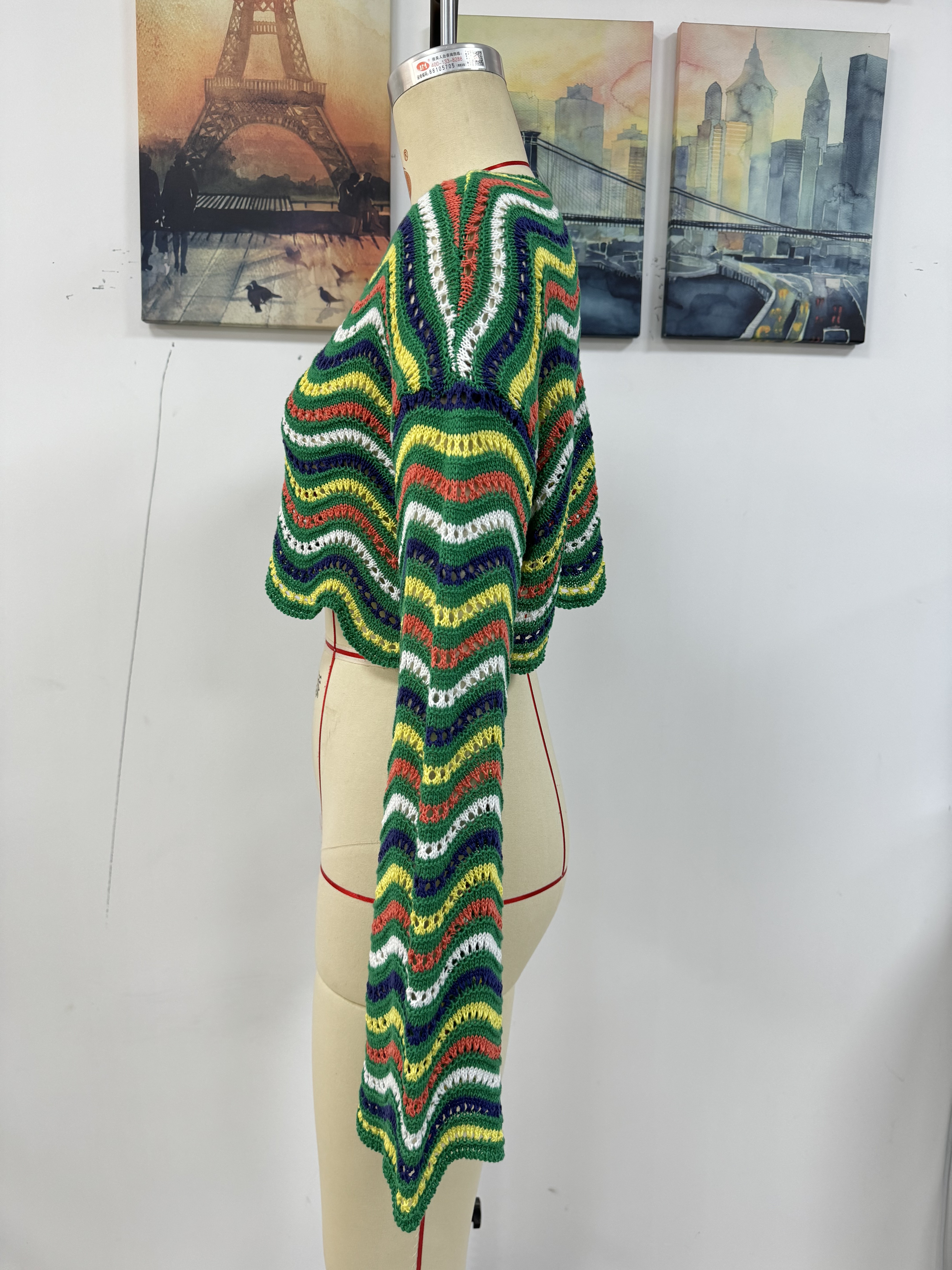 Spring/Summer Round Neck Striped Cover-Up Knit Top