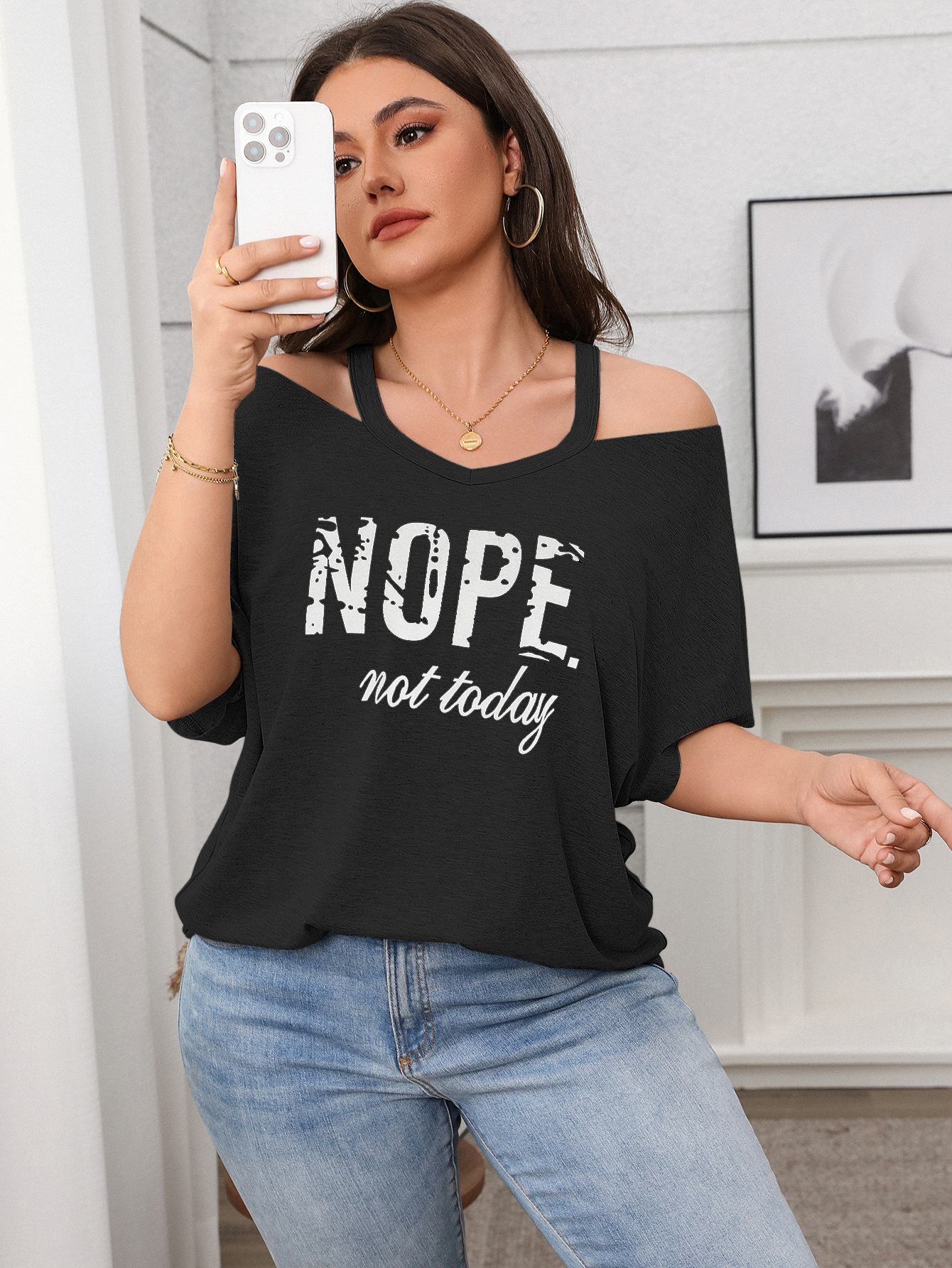 Spring Casual Plus Size Women's Short-Sleeve Off-Shoulder Top