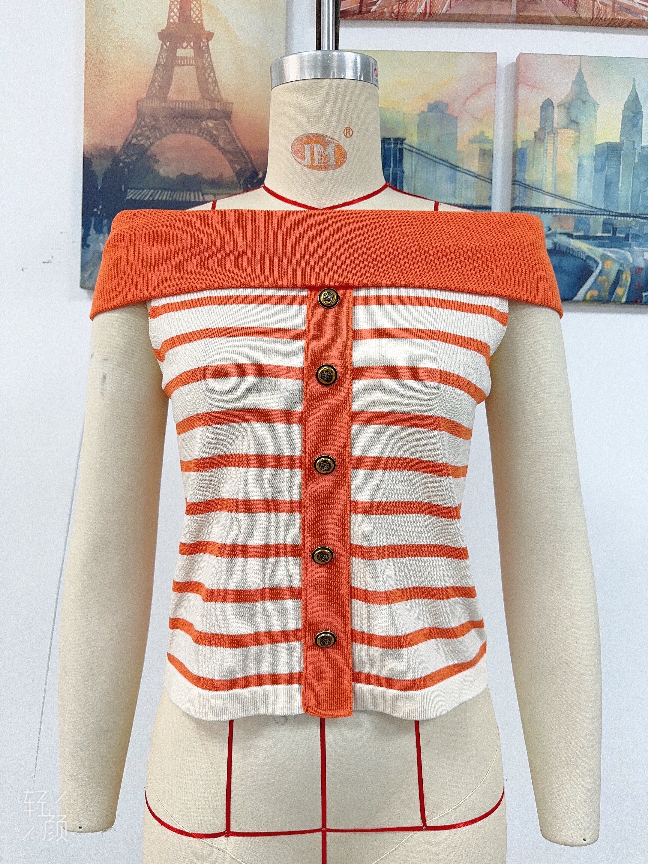 Spring/Summer Women's Fashion Long-Sleeve Striped Off-Shoulder Knit Top