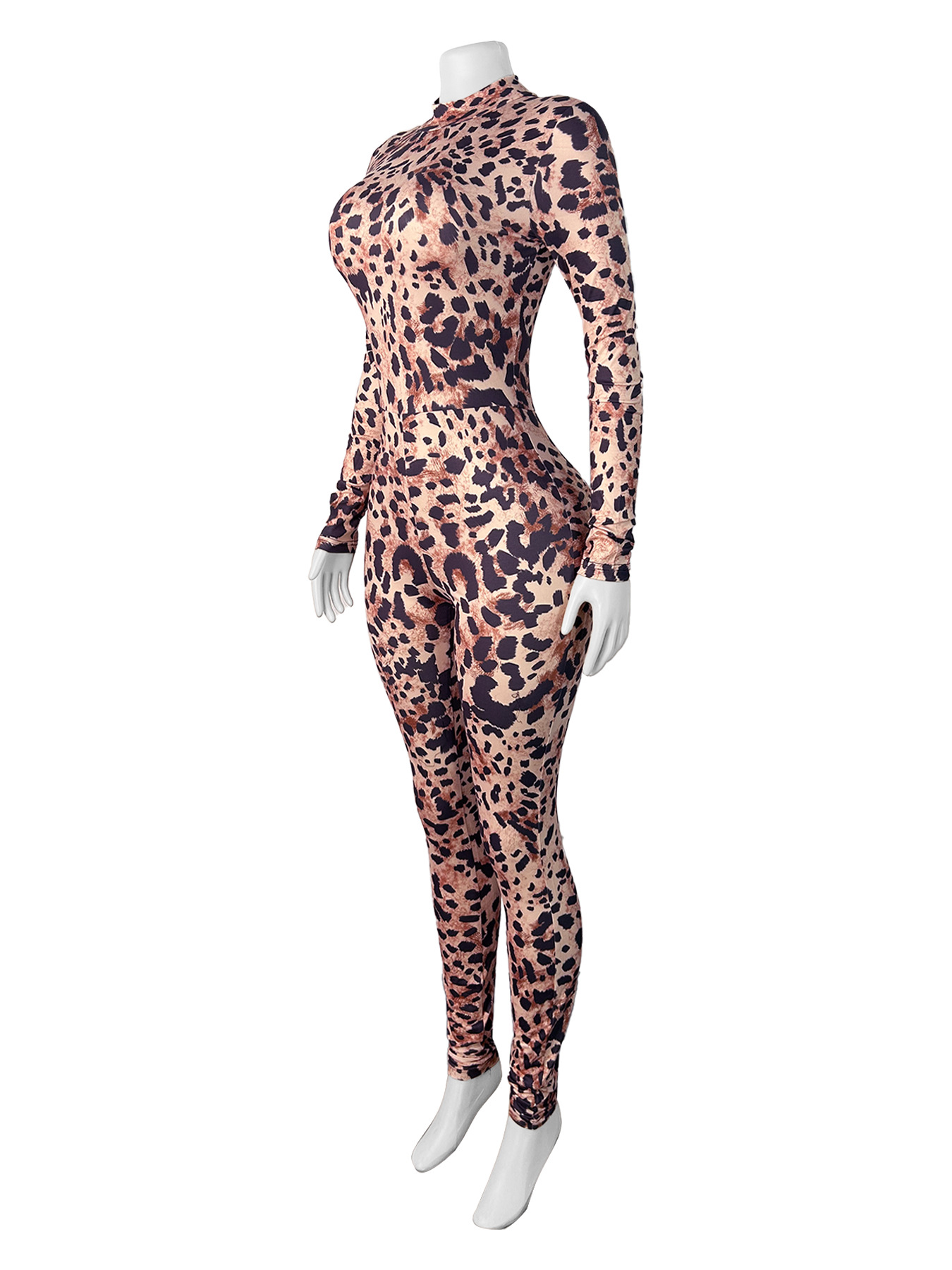 Women Leopard Zipper Print Jumpsuit