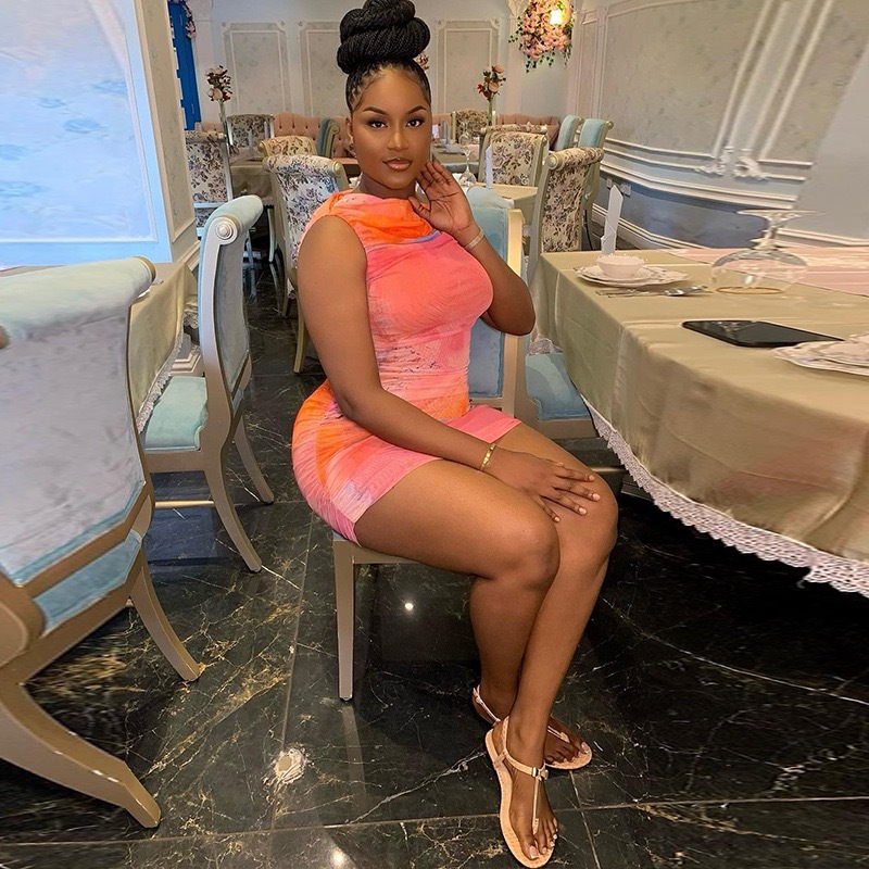 Tight-Fit Sexy Mesh Sleeveless Ruched Bodycon Dress