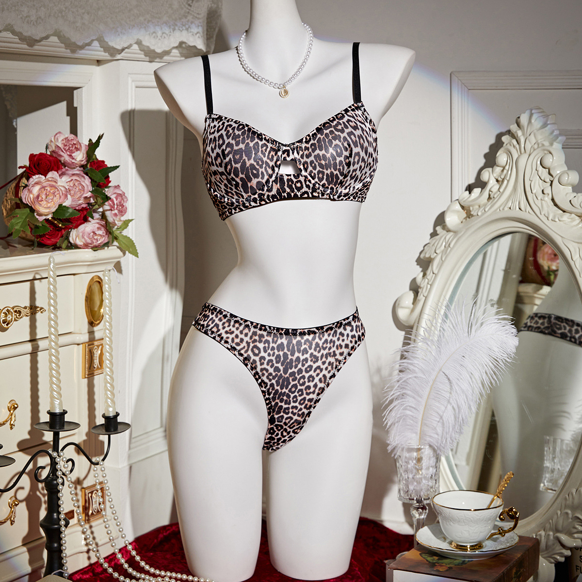 Sexy Lingerie Leopard Bra and Thong Two-Piece Set