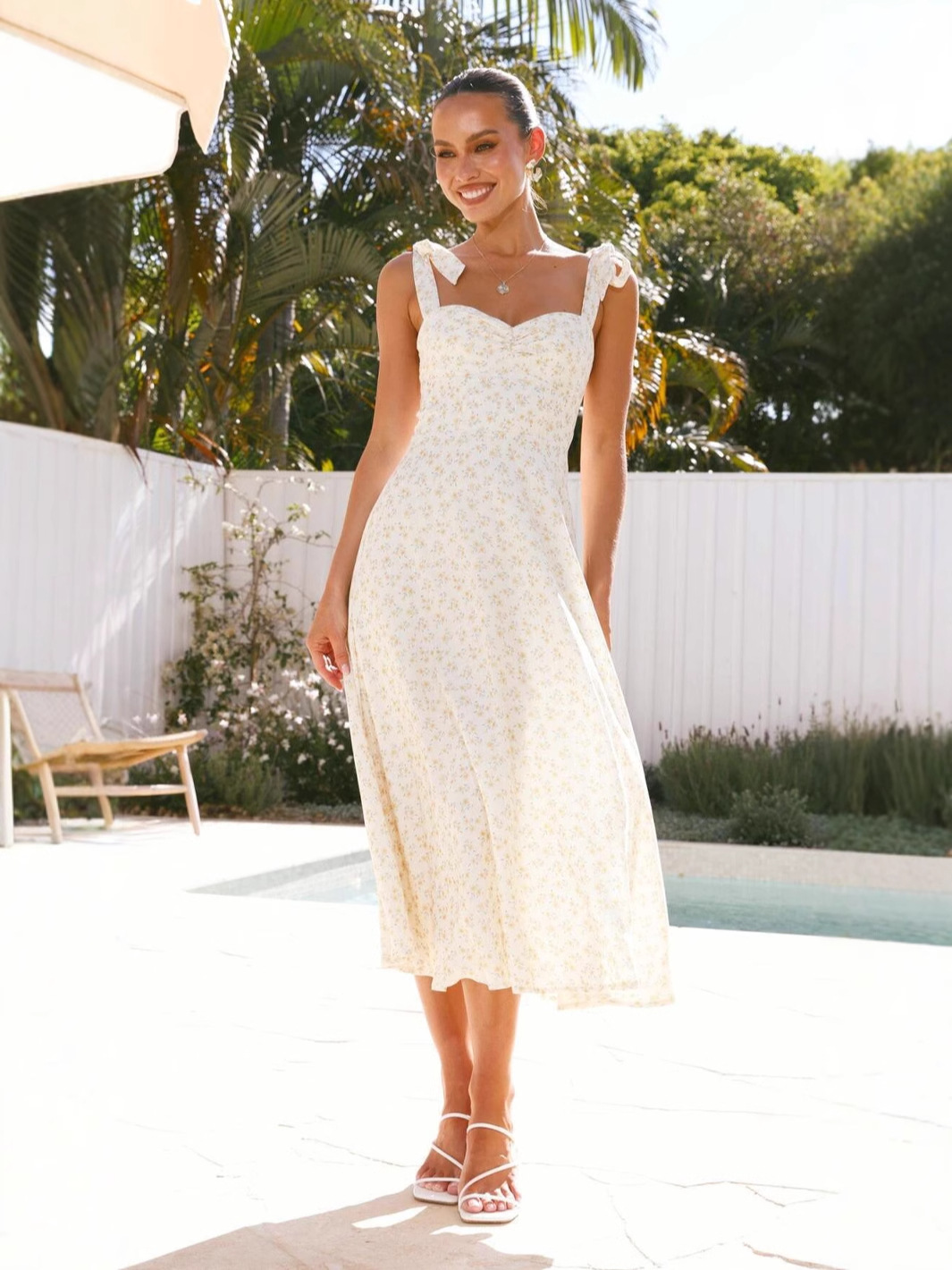 Women's Summer Floral Print Lace-Up Strap Holiday Dress