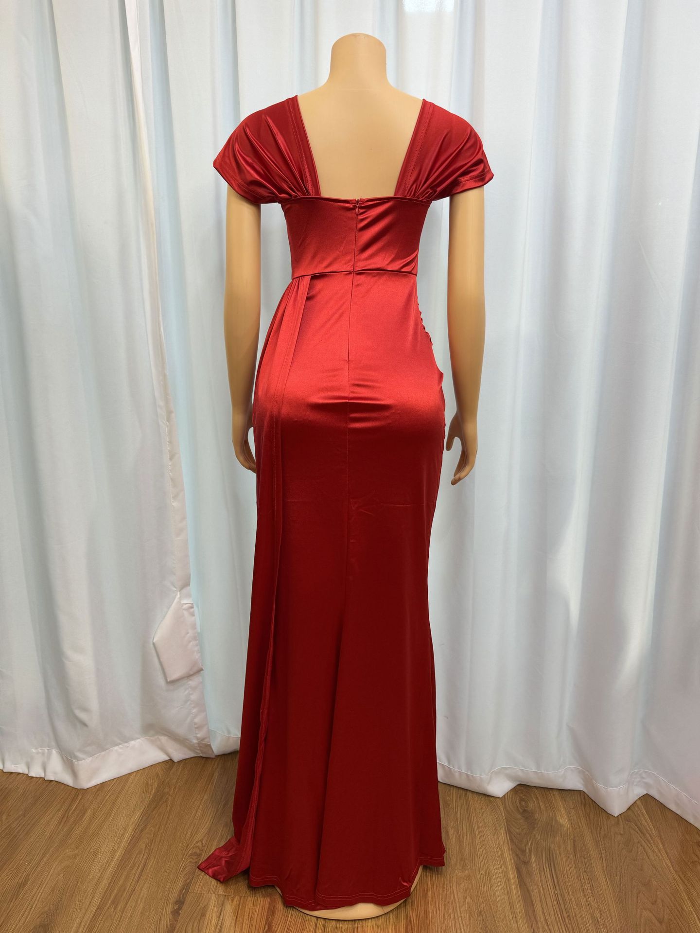 Solid Color Sexy Low-Back Slim Asymmetrical Long Dress
