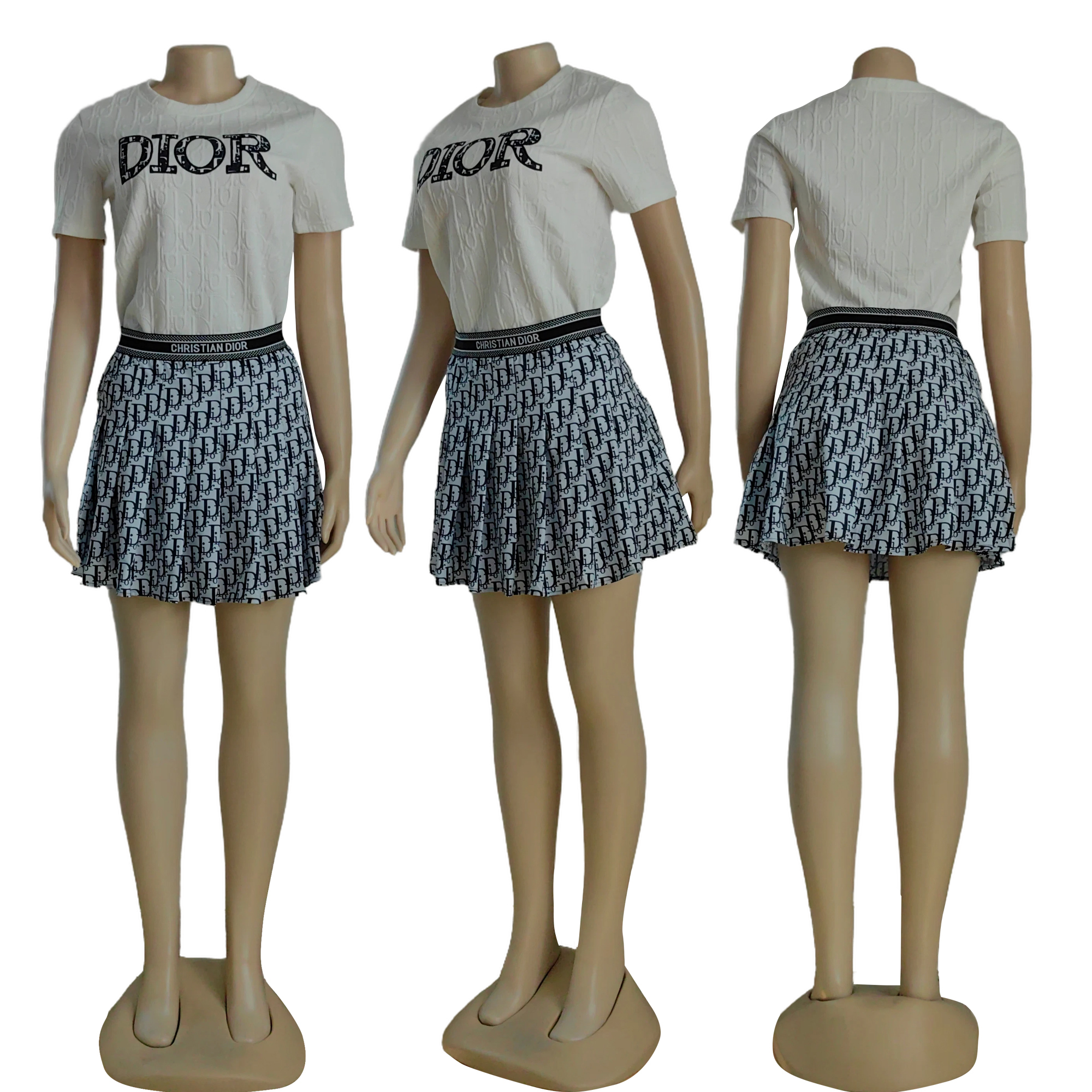 Women Print Short Sleeve  Top and Skirt Two Piece Set