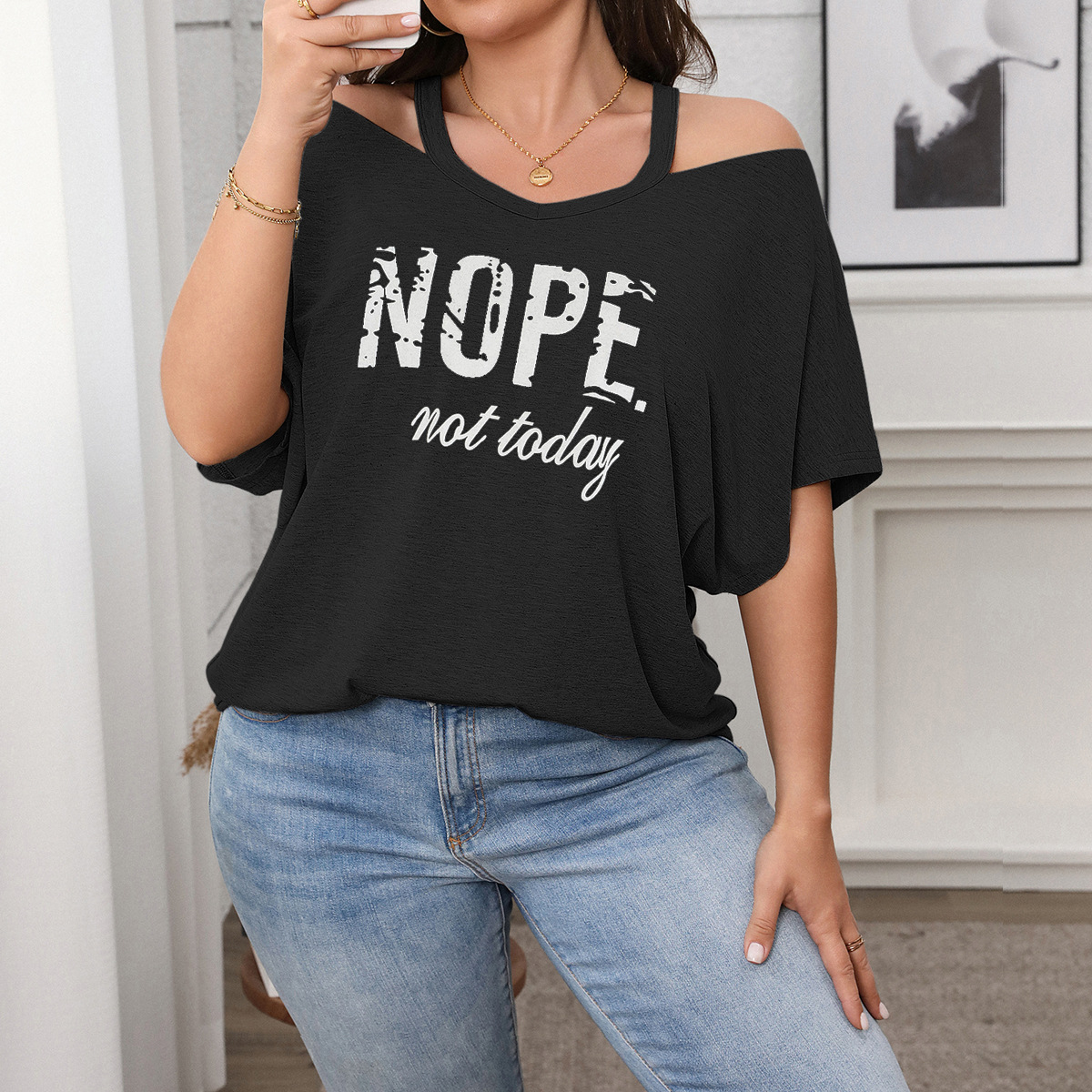 Spring Casual Plus Size Women's Short-Sleeve Off-Shoulder Top