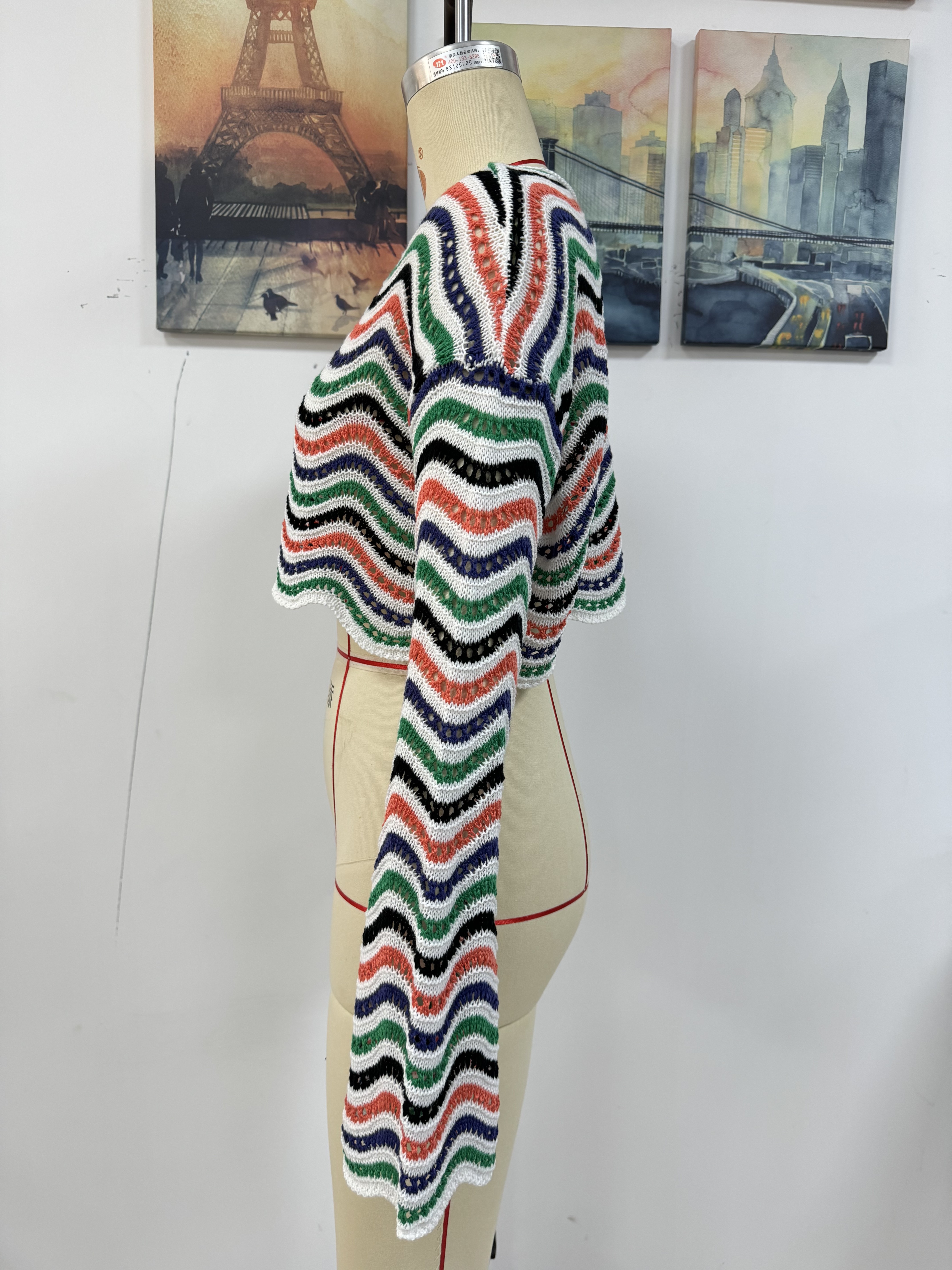 Spring/Summer Round Neck Striped Cover-Up Knit Top