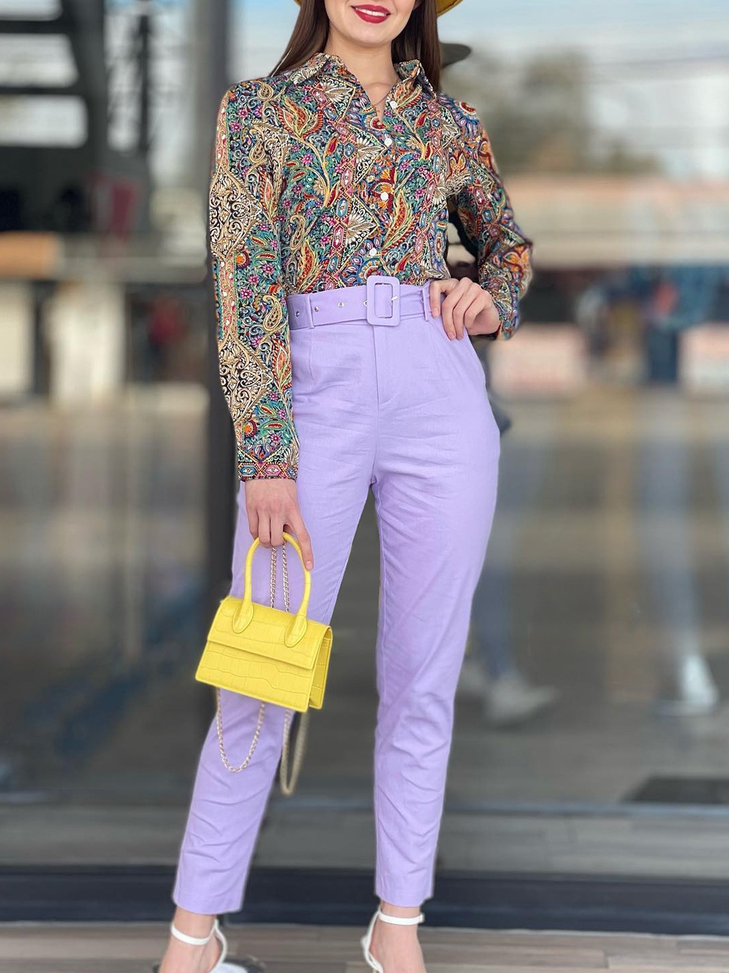 Women's Spring Printed Long-Sleeve Shirt and High-Waist Trousers Two-Piece Set