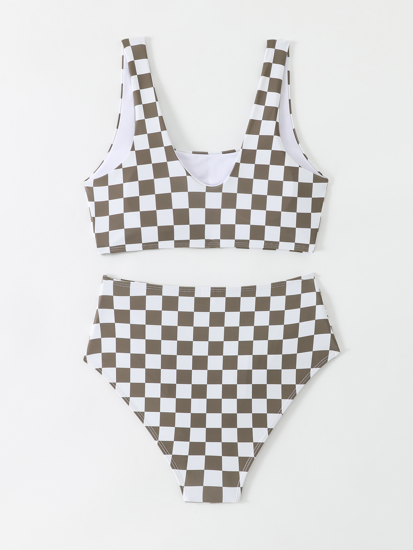 Checkered High-Waist Bikini Two-Piece Sport Swimsuit